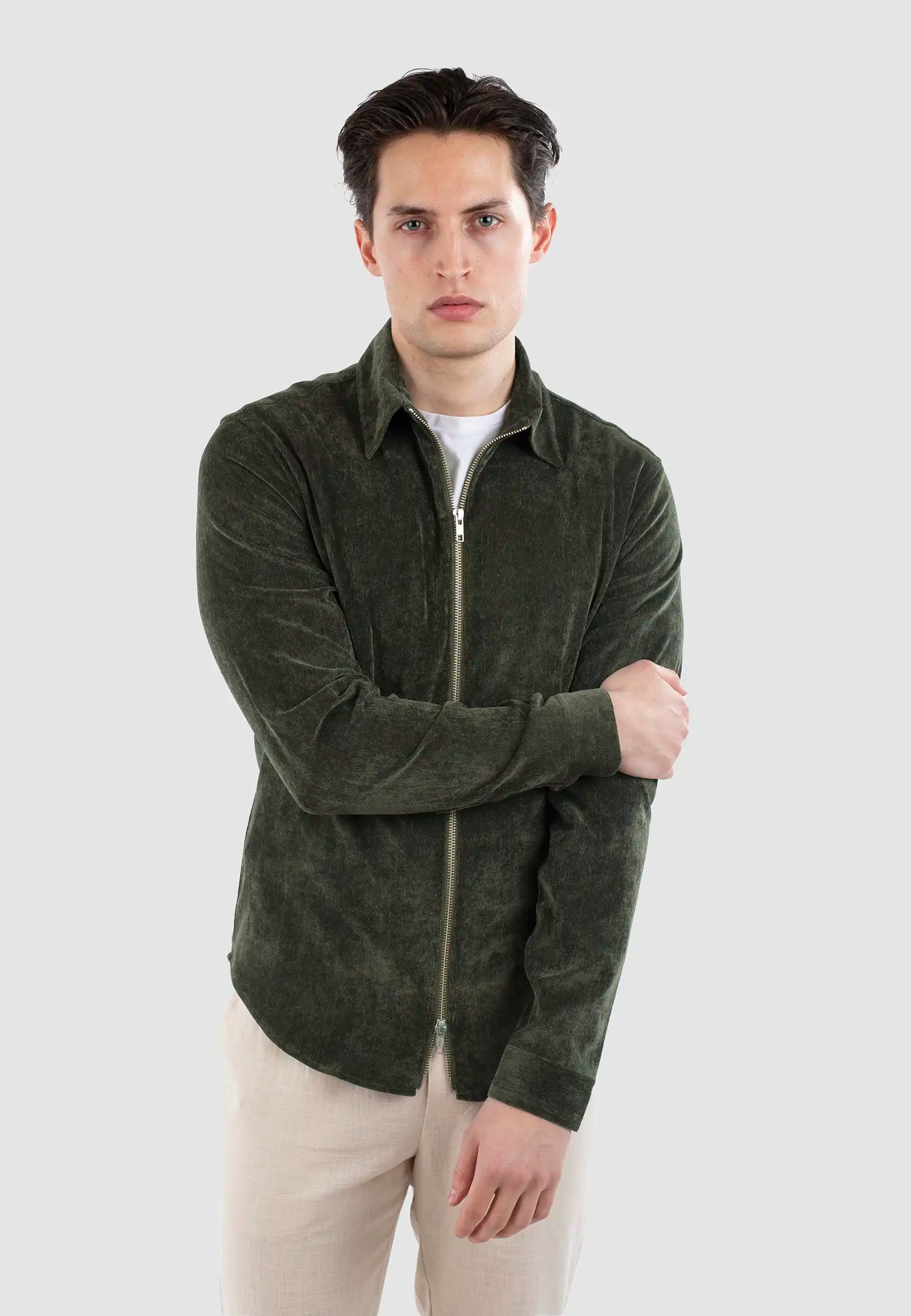 Aden cord zip shirt - Moss green