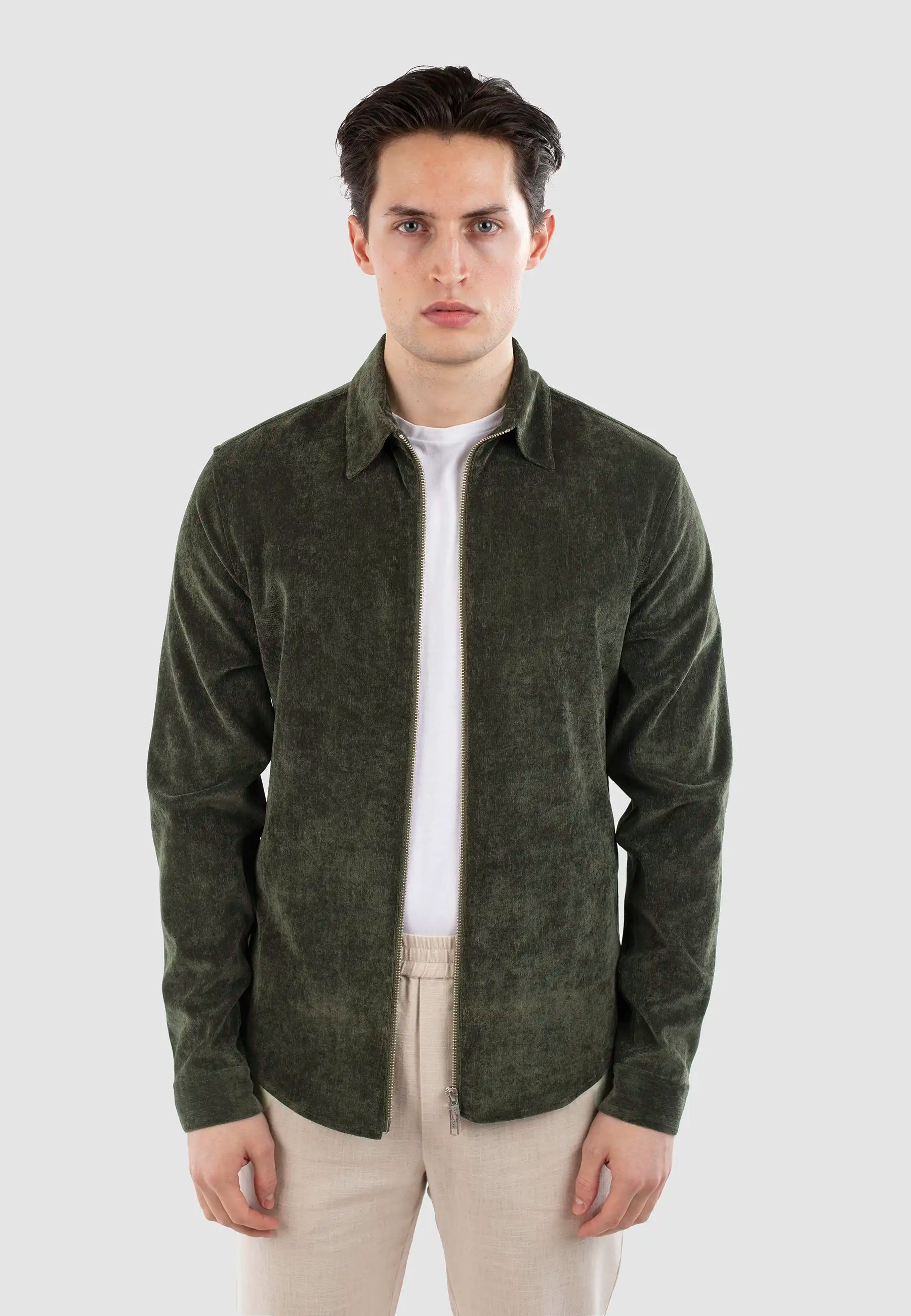 Aden Cord Zip Shirt - Moss Green