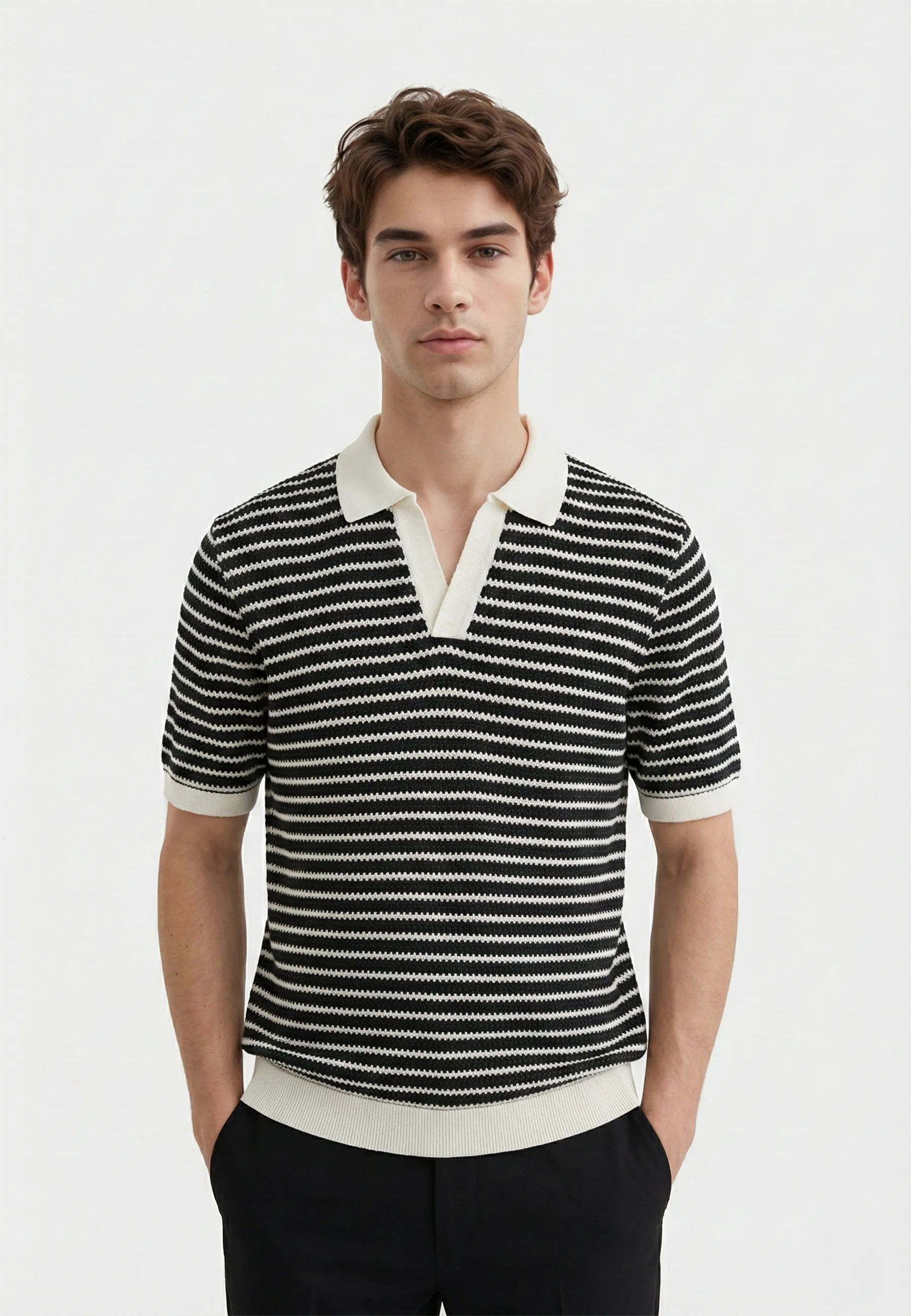 Alar crochet polo - Striped black