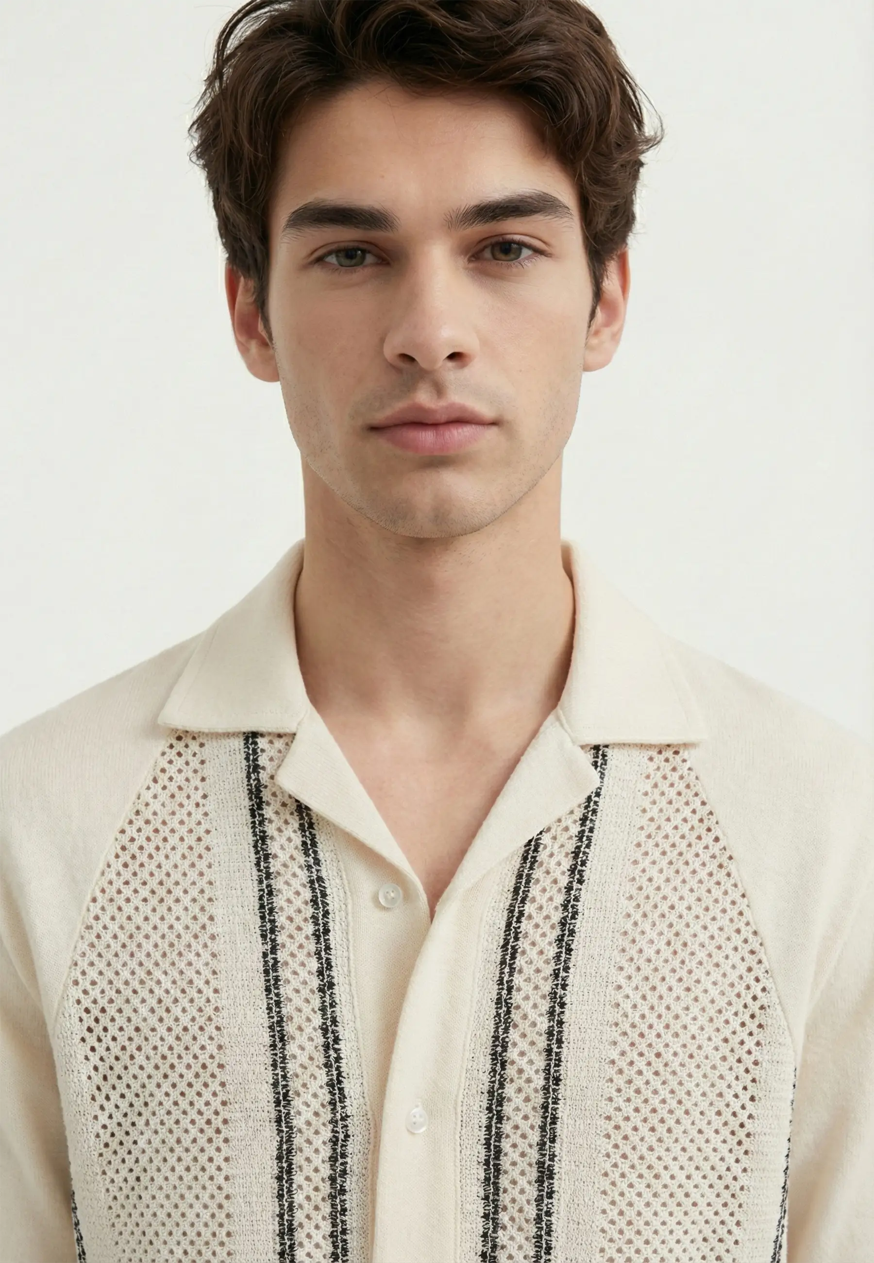 Bran crochet contrast shirt - Beige