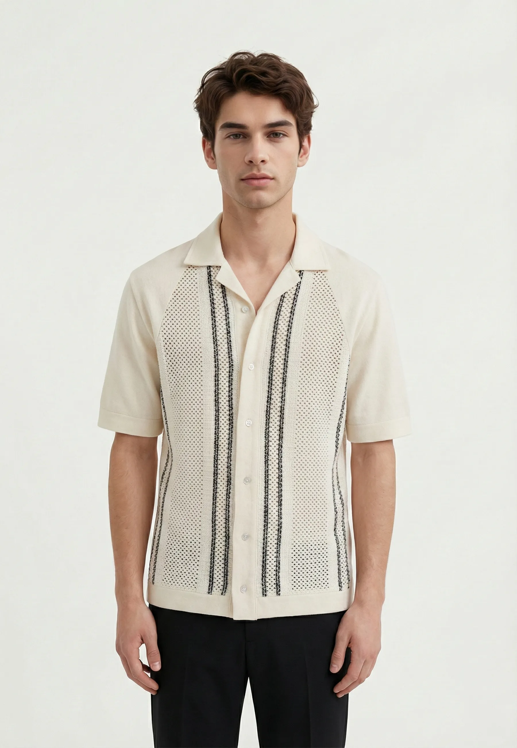 Bran crochet contrast shirt - Beige