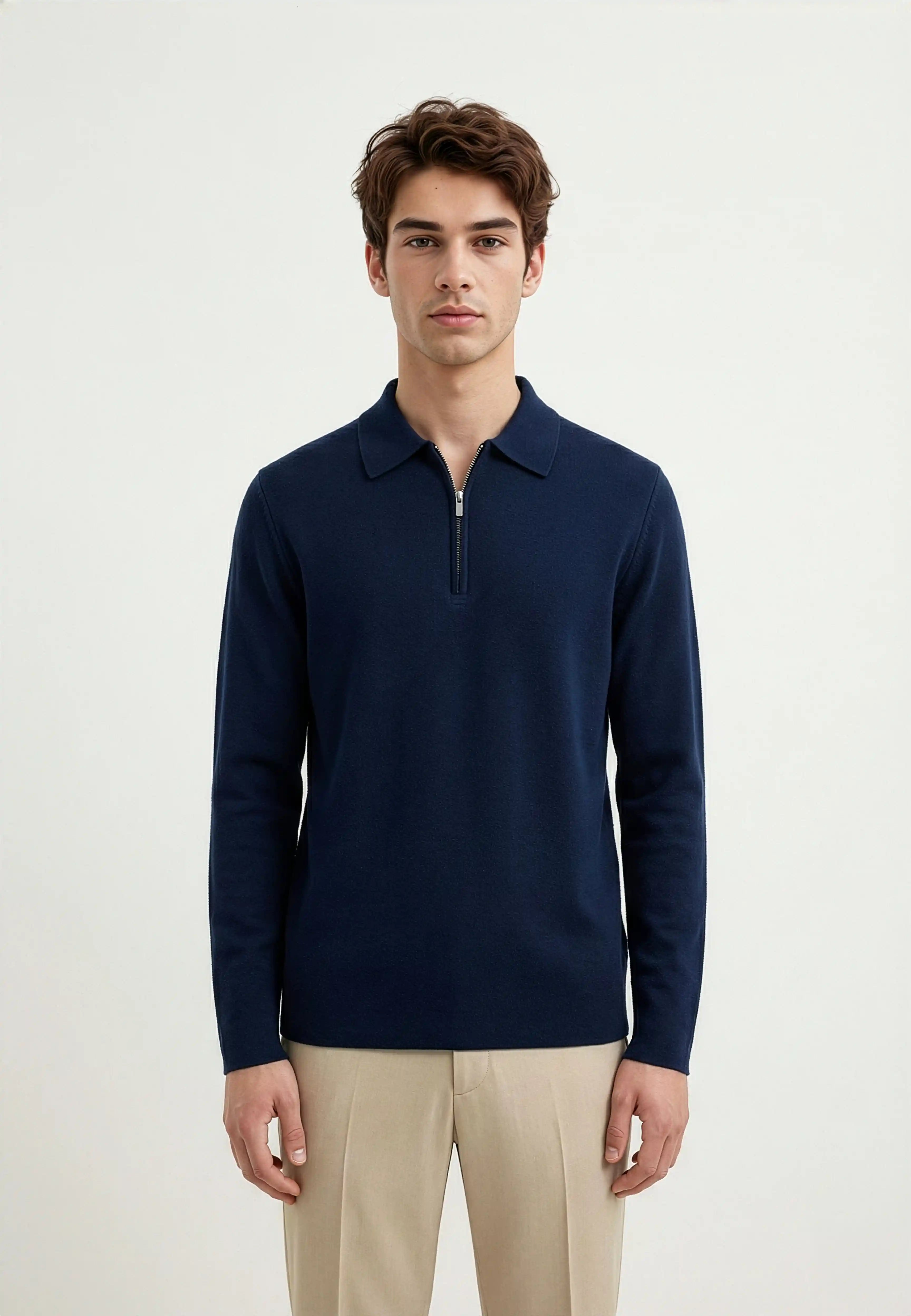 Caleb knitted half zip - Blue