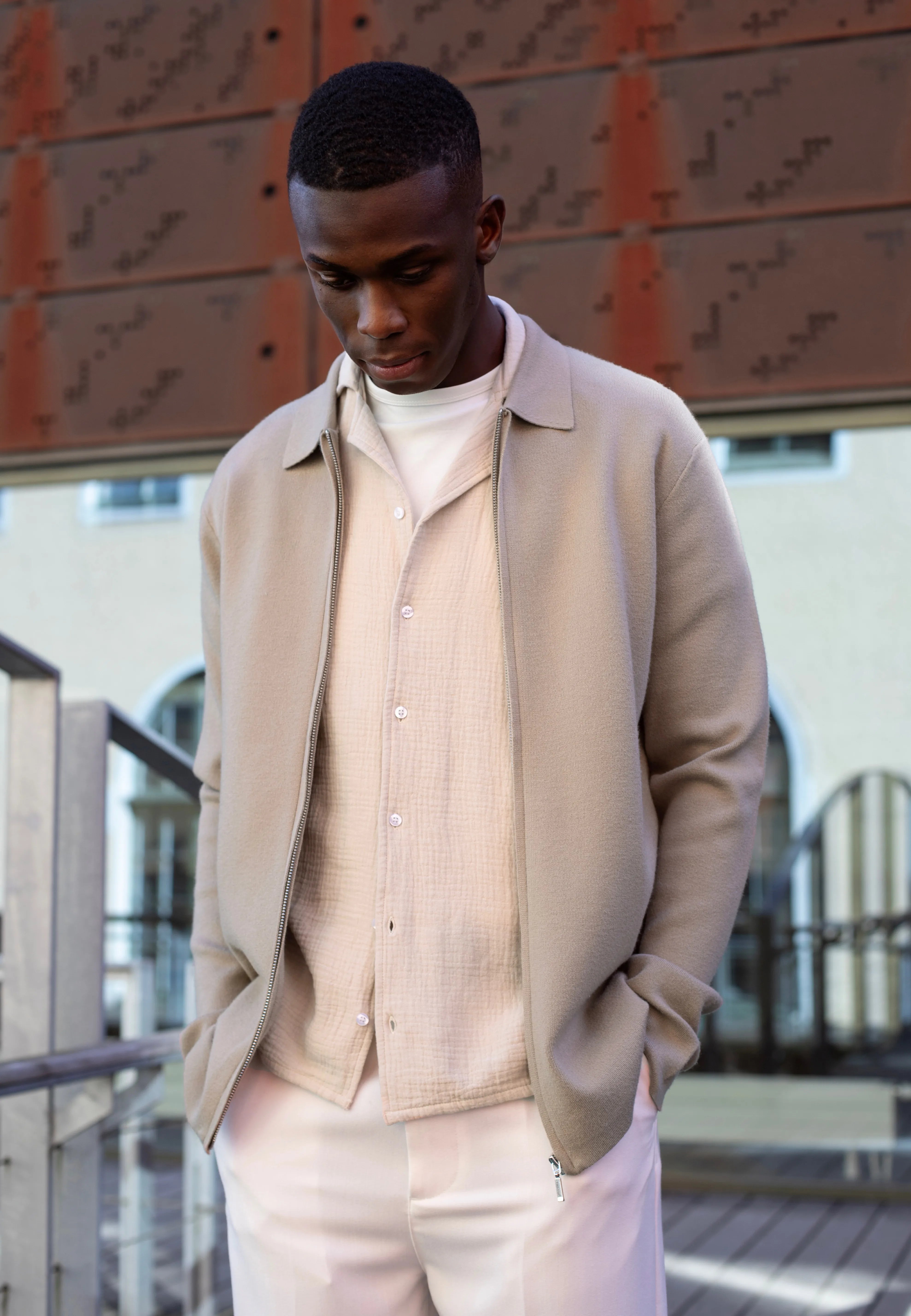 Colby knitted full zip sweater - Light brown