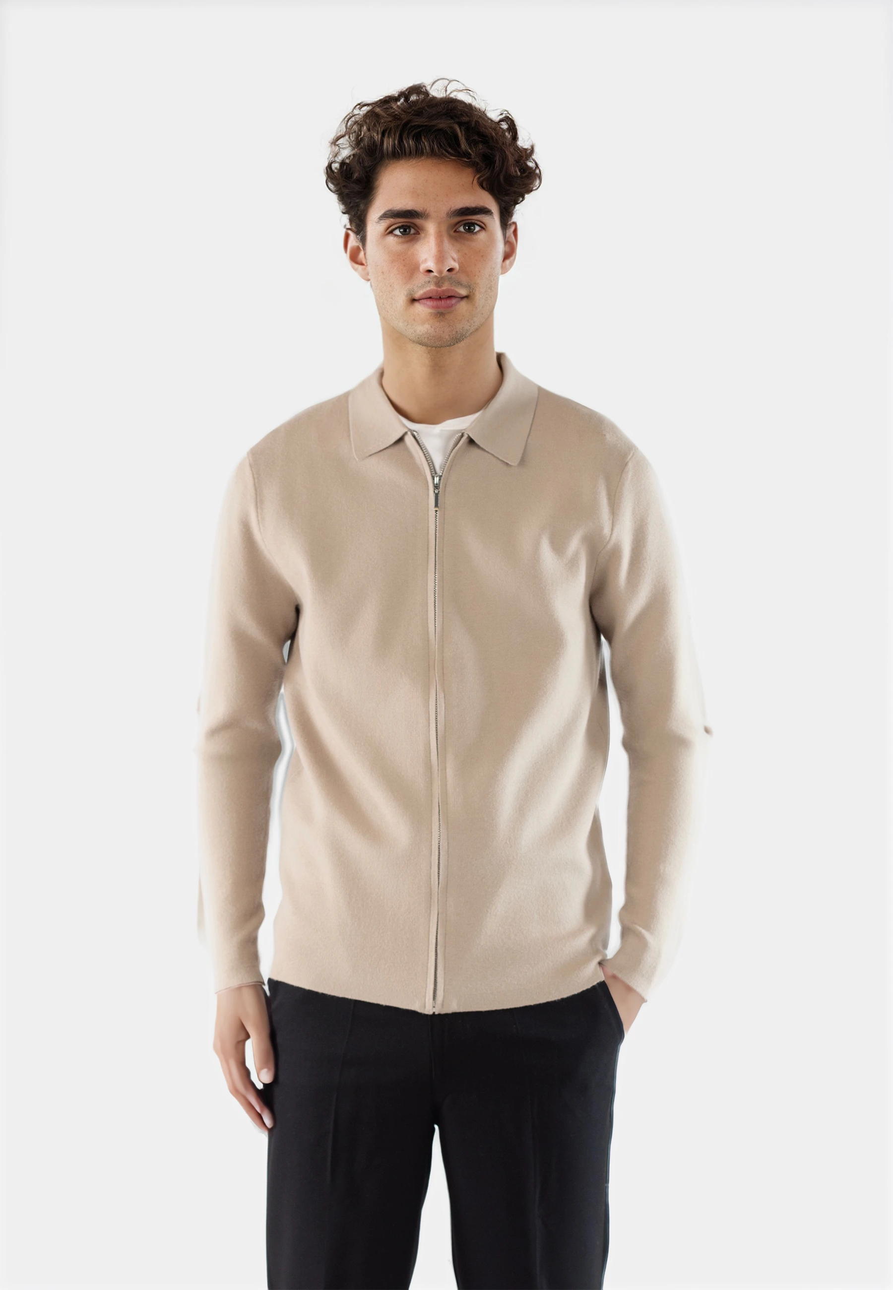 Colby knitted full zip sweater - Light brown