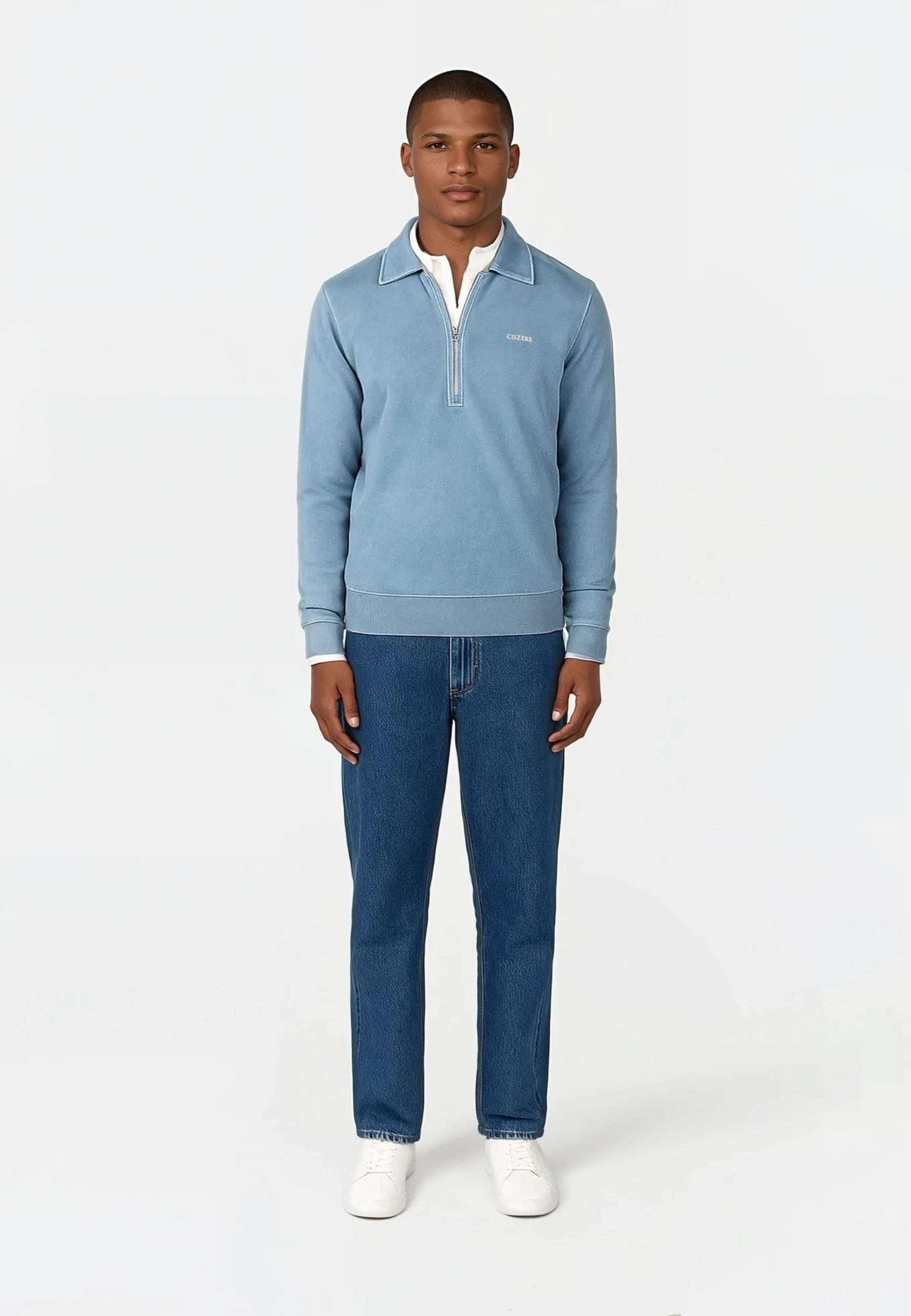 Daryl washed half zip sweater - Blue