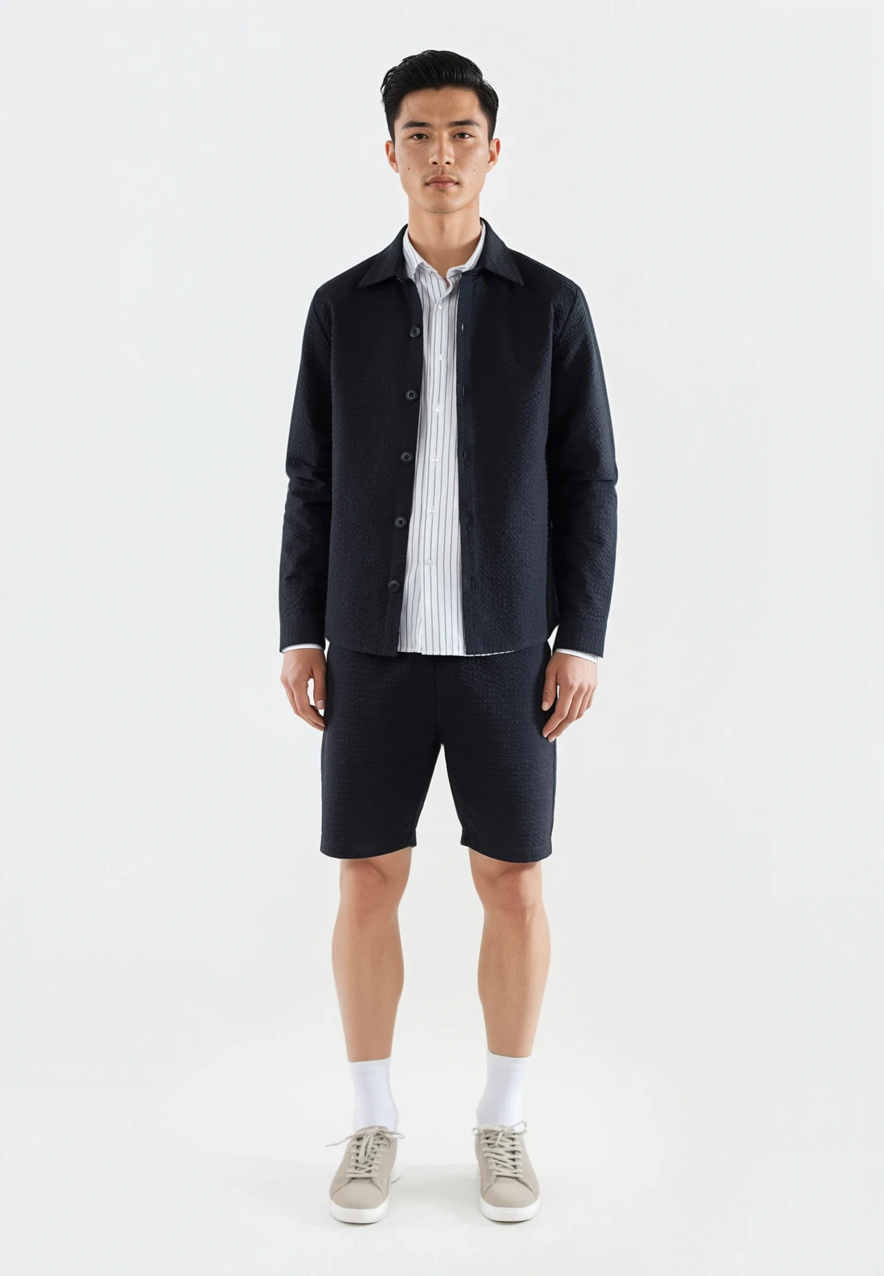 Seersucker overshirt set - Dark navy