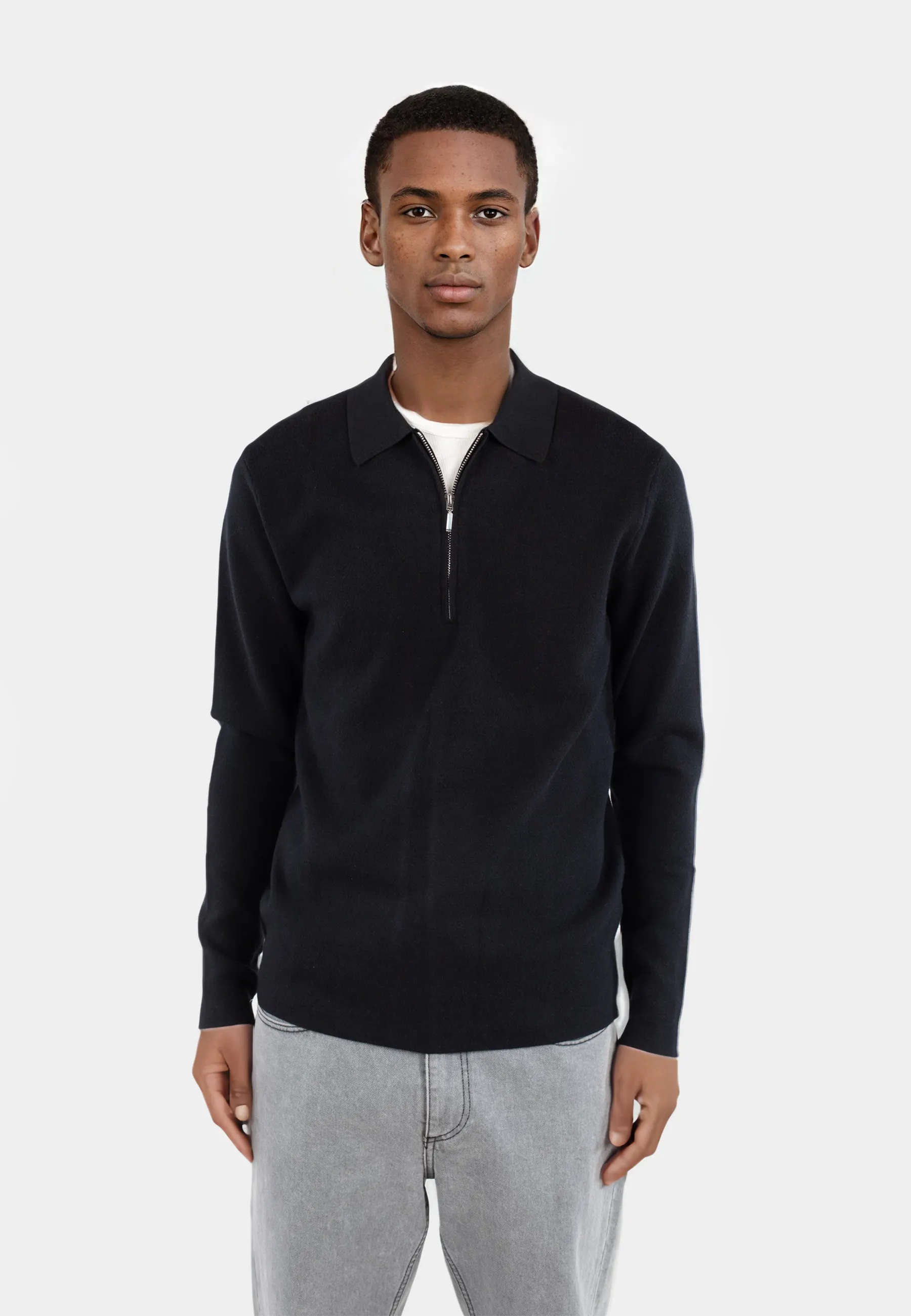 Caleb knitted half zip - Black