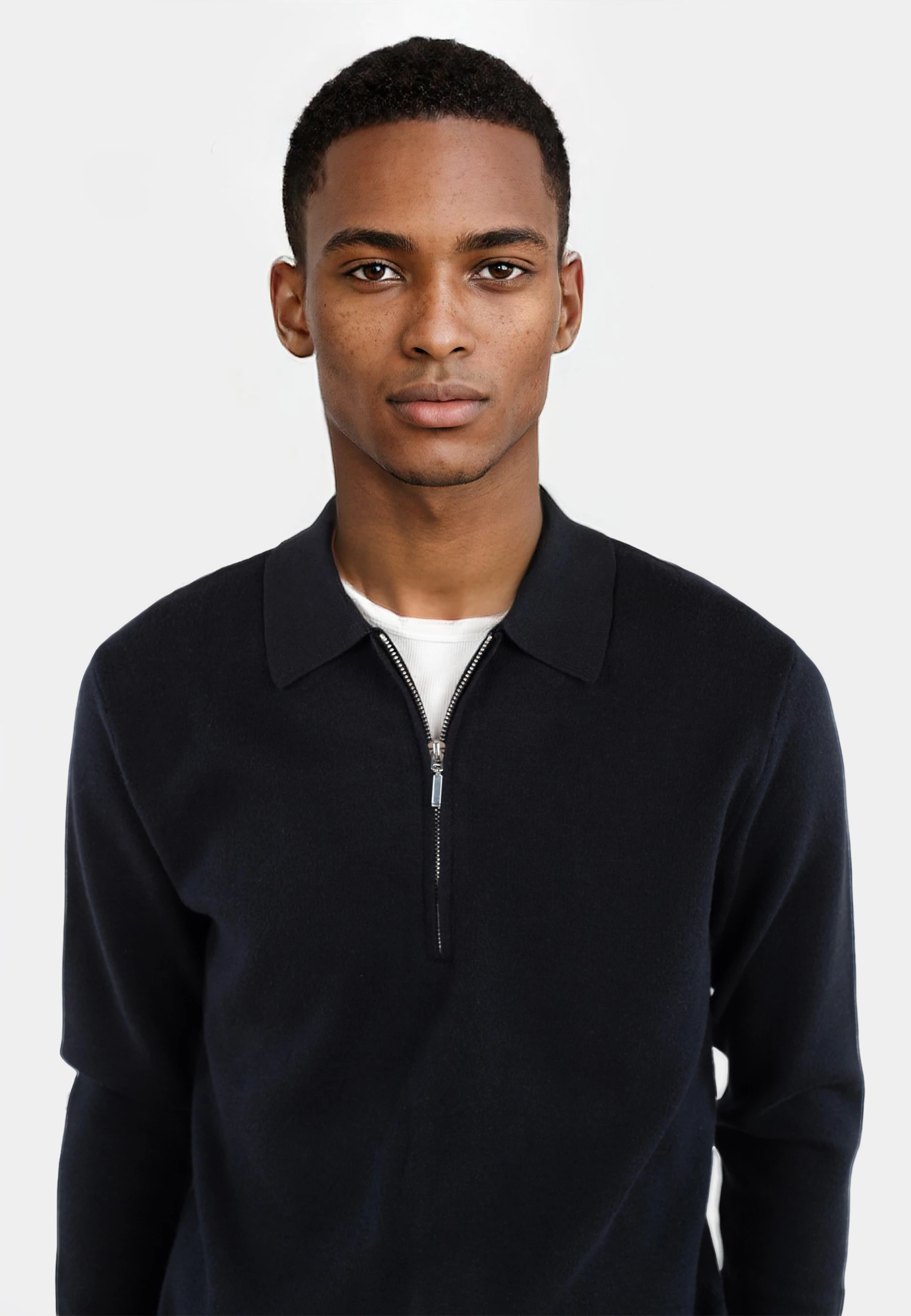 Caleb stickad tröja halfzip - Svart