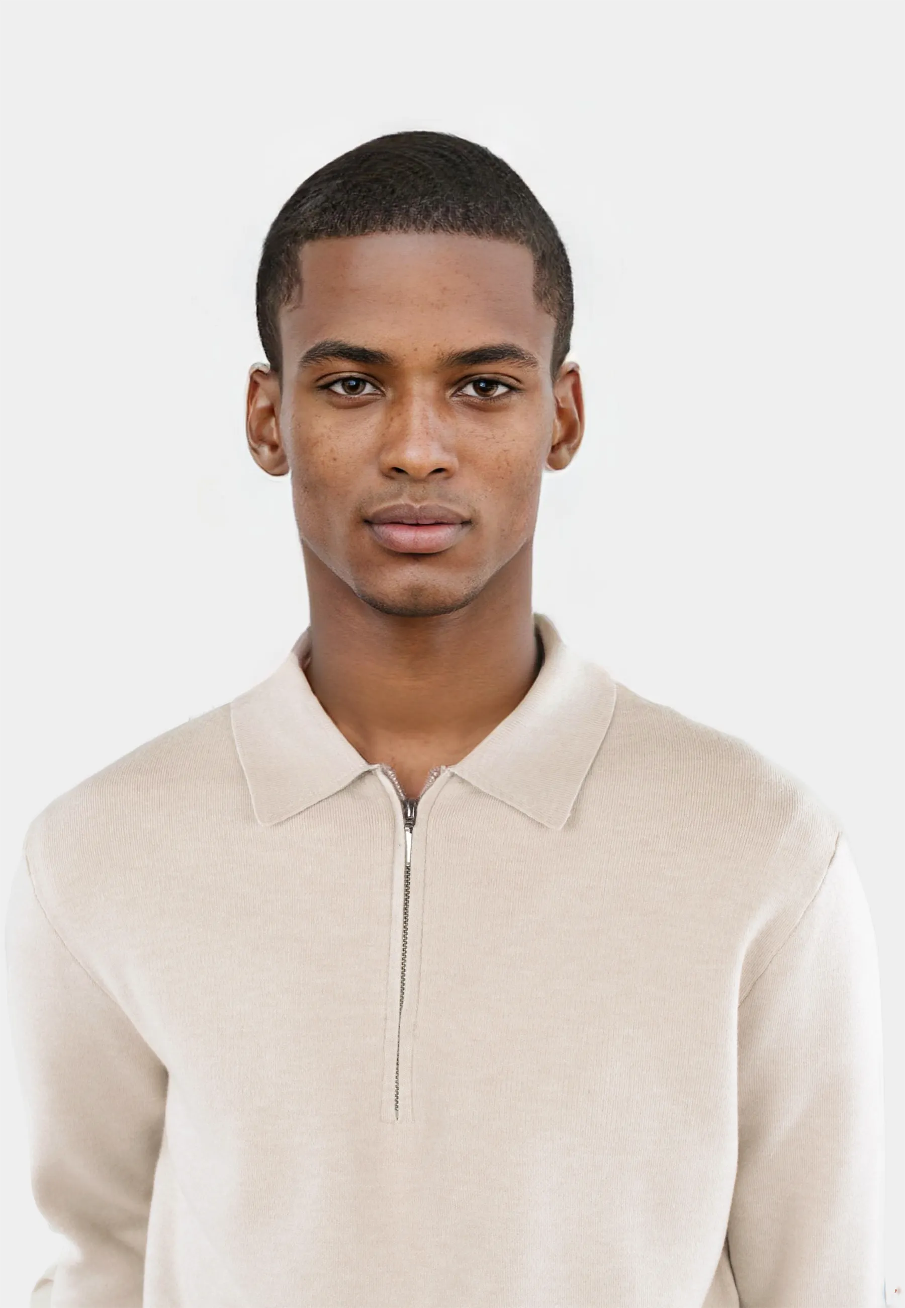 Caleb stickad tröja halfzip - Beige