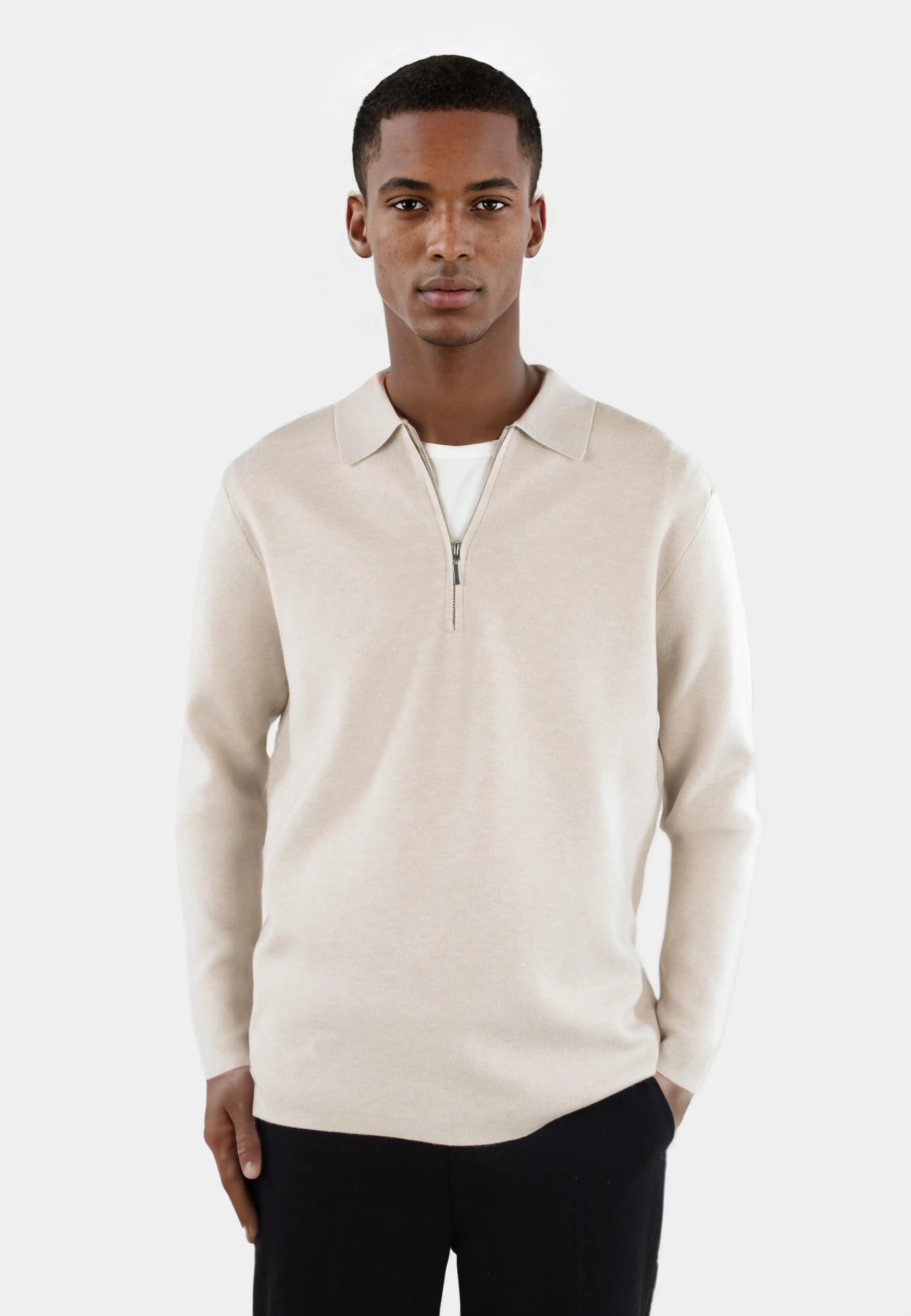 Caleb knitted half zip - Beige