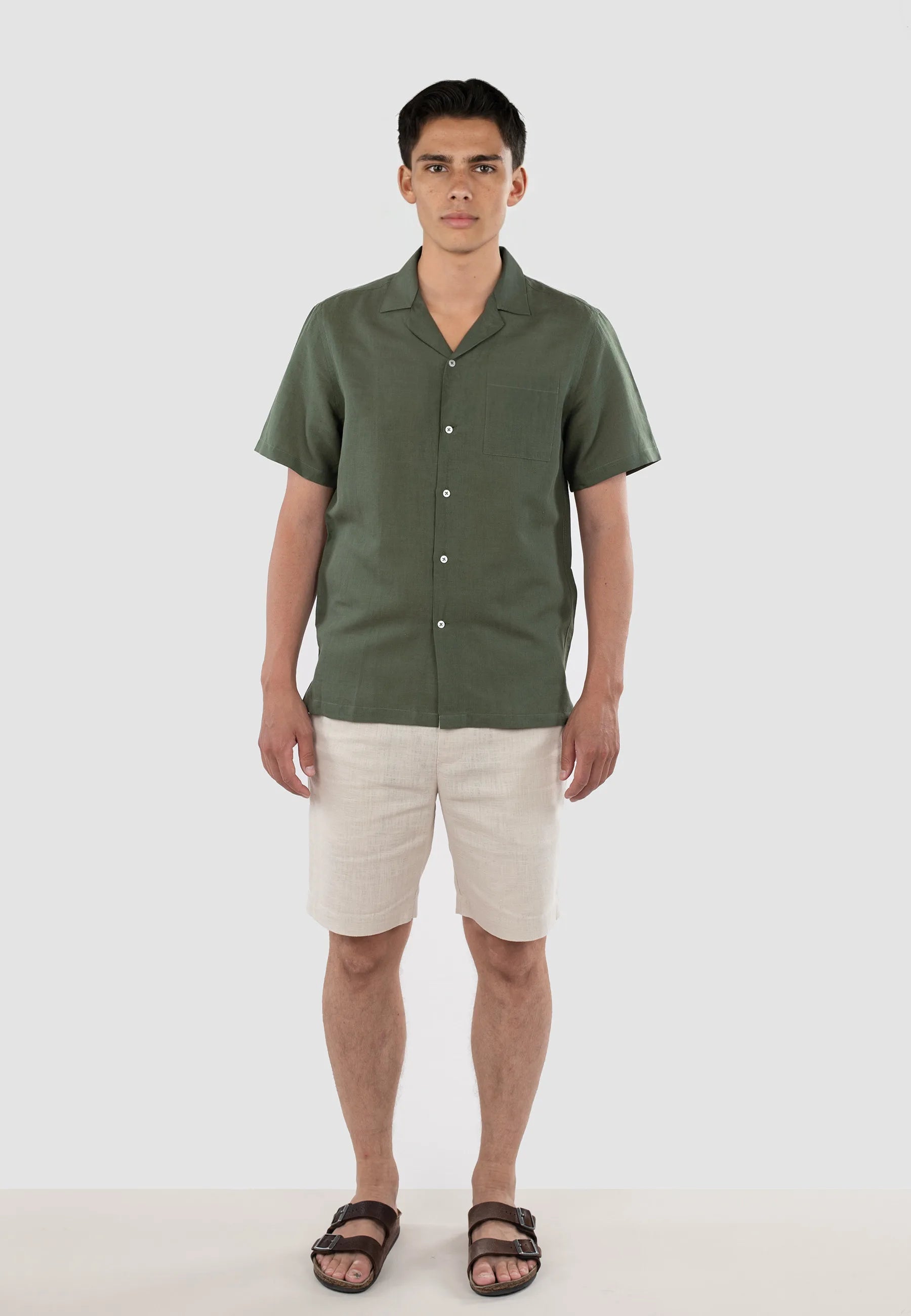 Jona camp collar linen shirt - Green