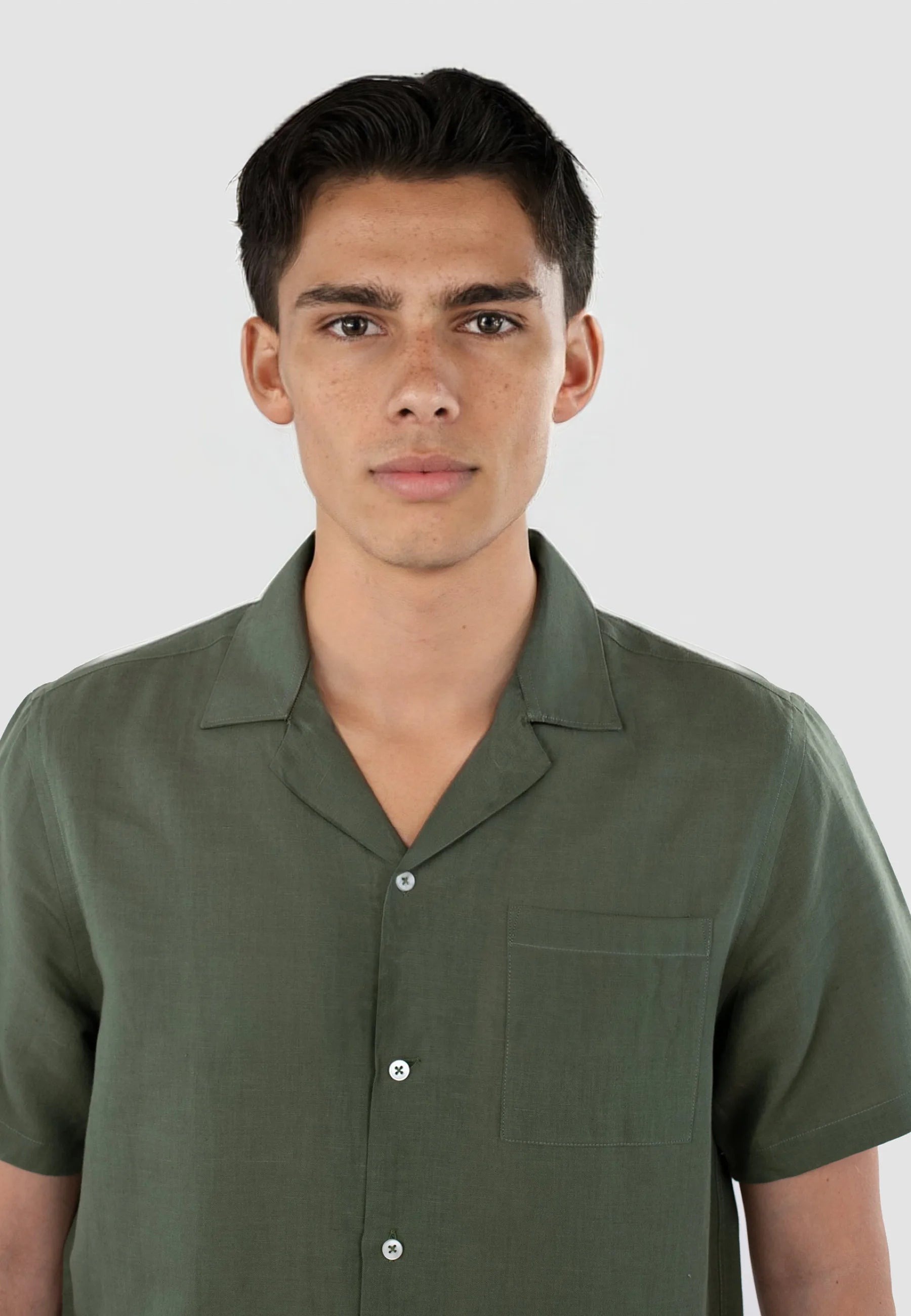 Jona camp collar linne skjorta - Grön 