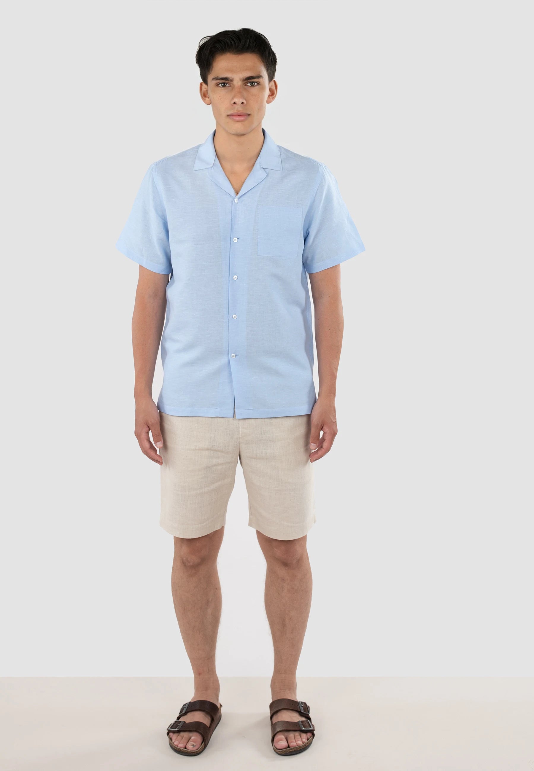 Jona camp collar linen shirt - Light blue