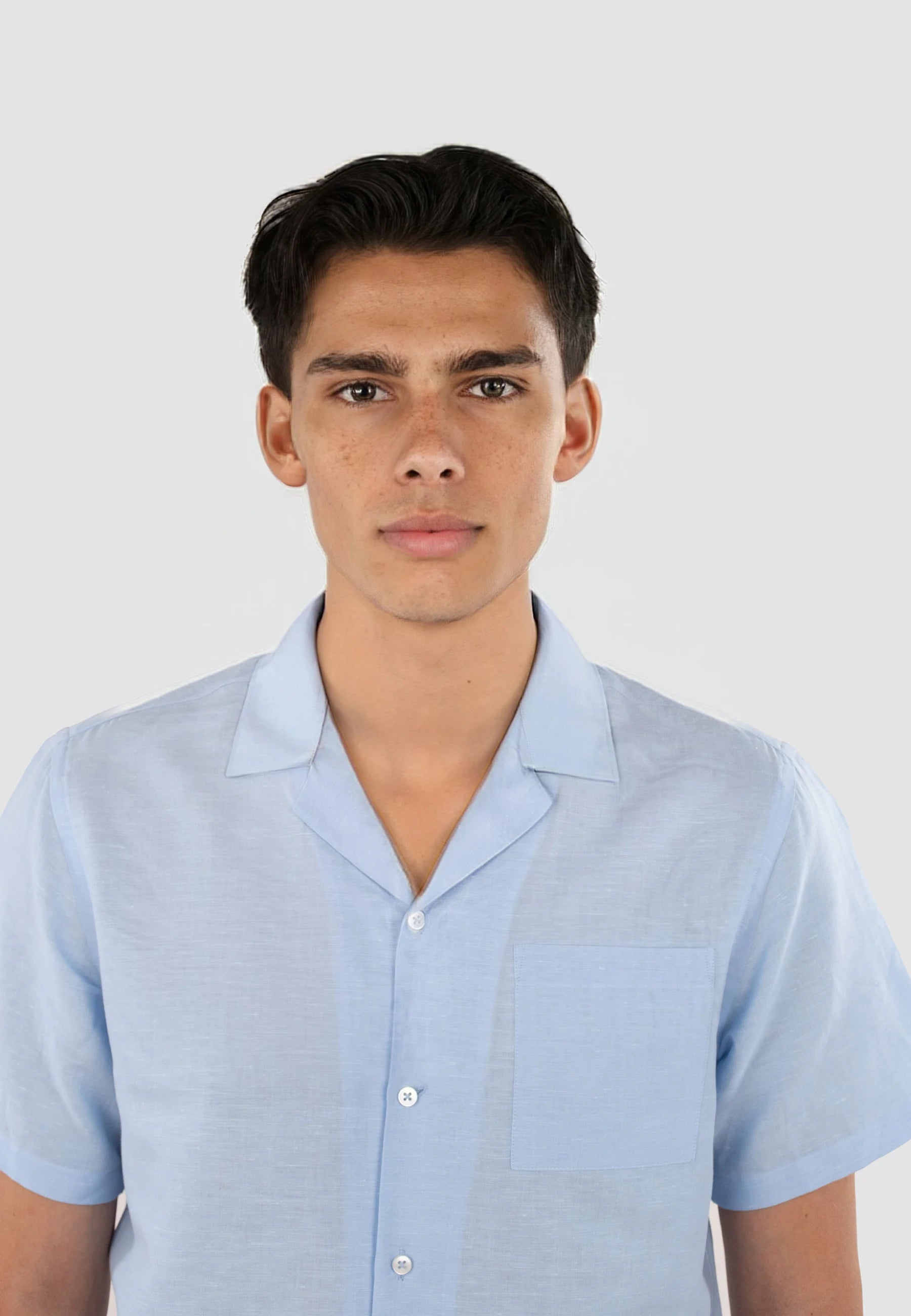 Jona camp collar linen shirt - Light blue