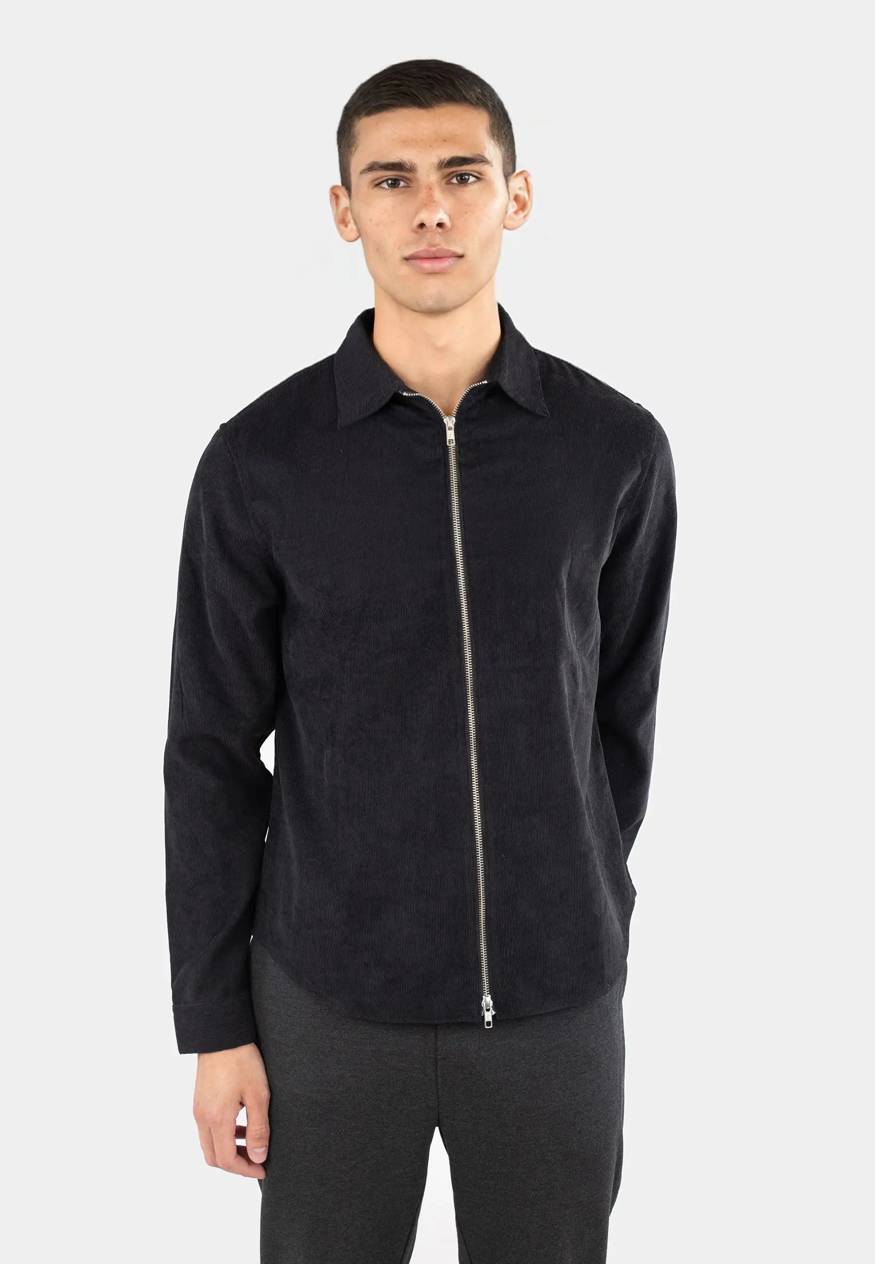 Aden Cord Zip Shirt - Shaded Black