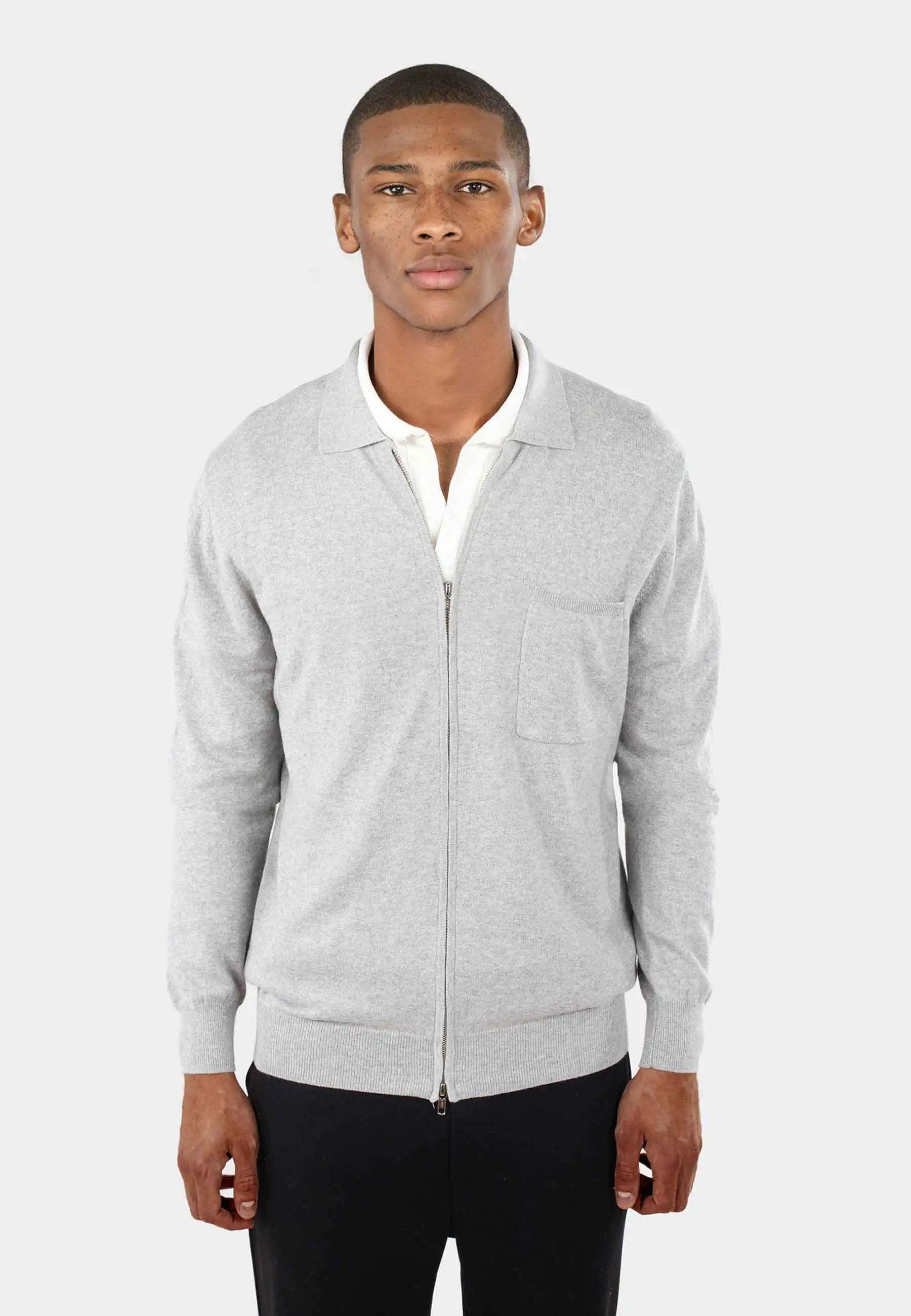 Lennox knitted full zip - Melange grey