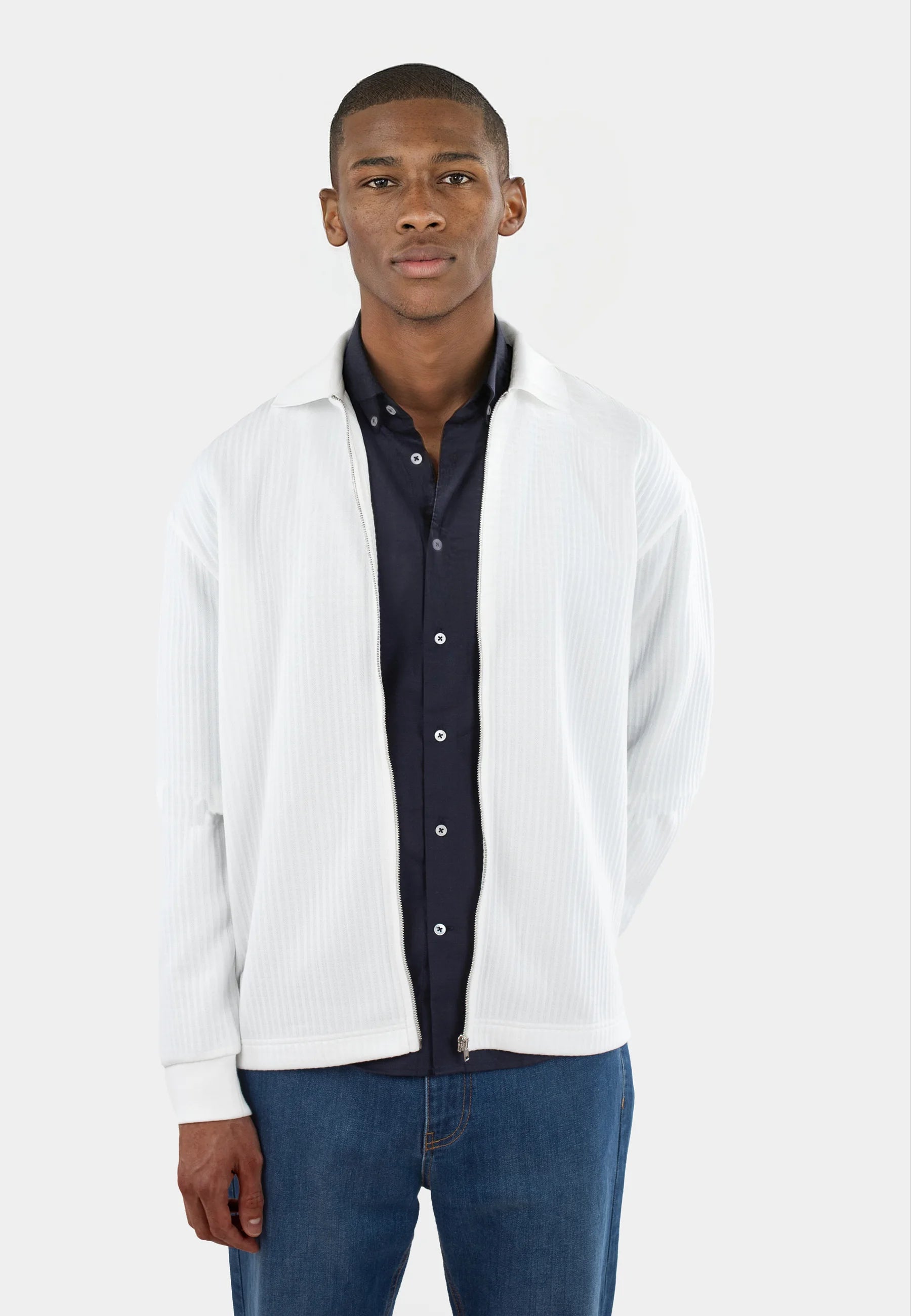 Ottoman full zip sweater - White