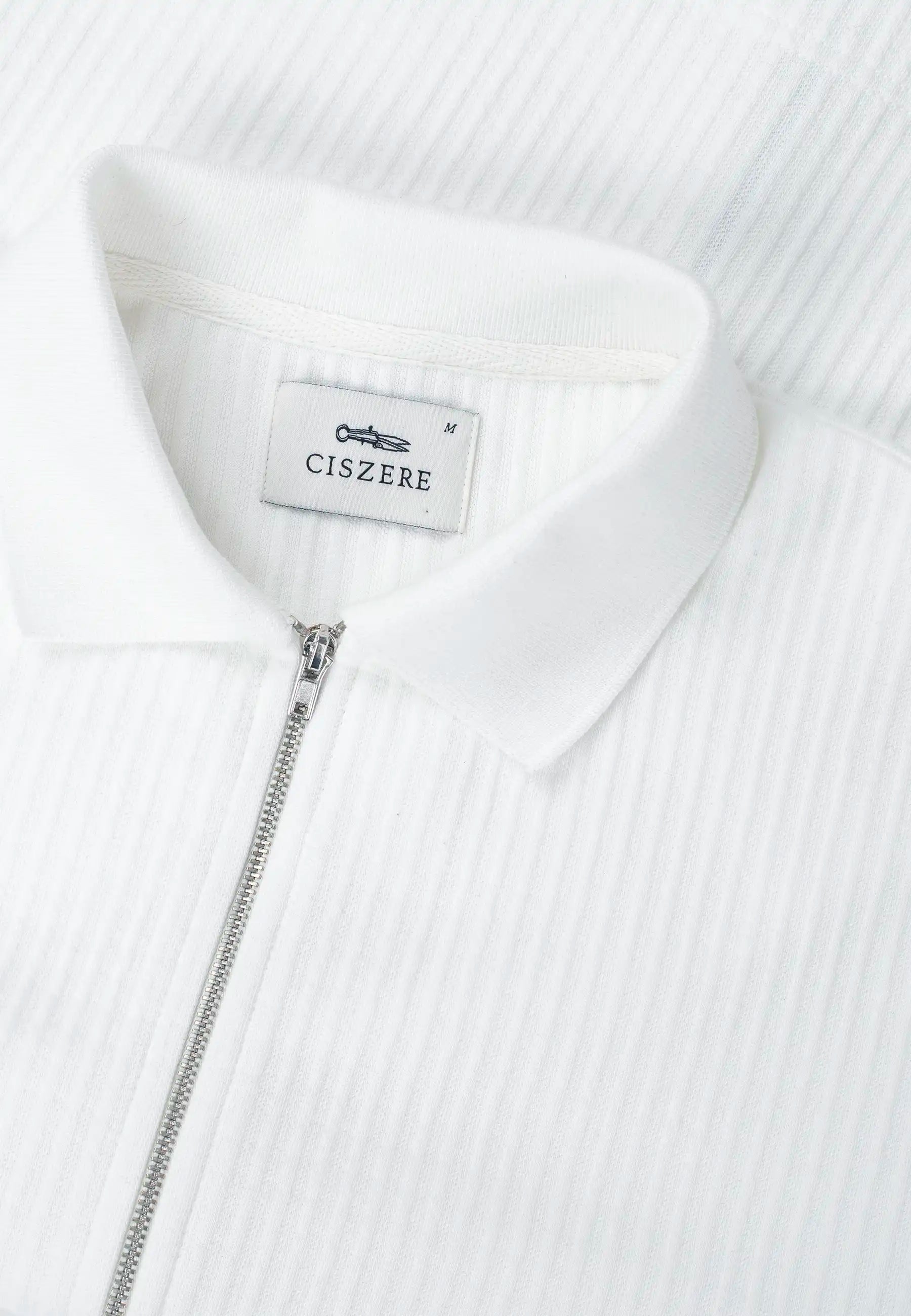 Ottoman full zip sweater - White