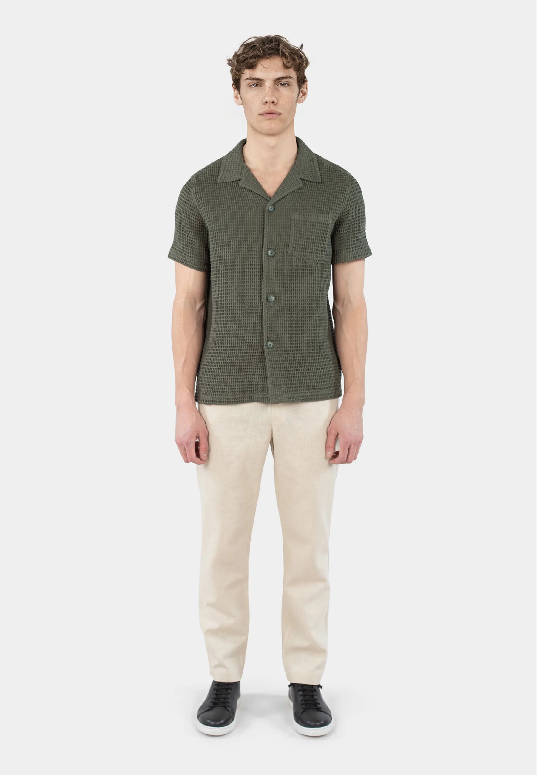 Cameron waffle shirt - Leaf Green