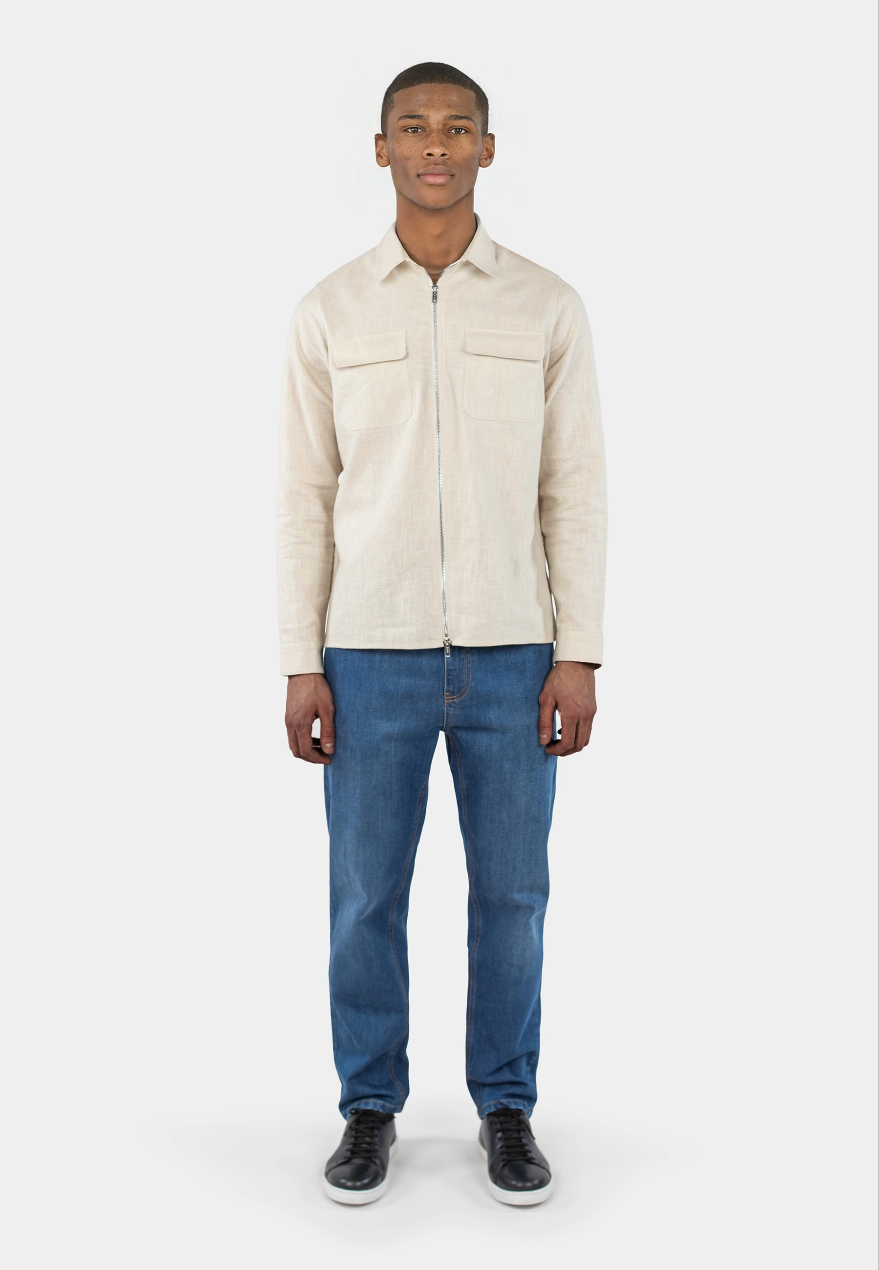 Quincy linneovershirt zip - Beige