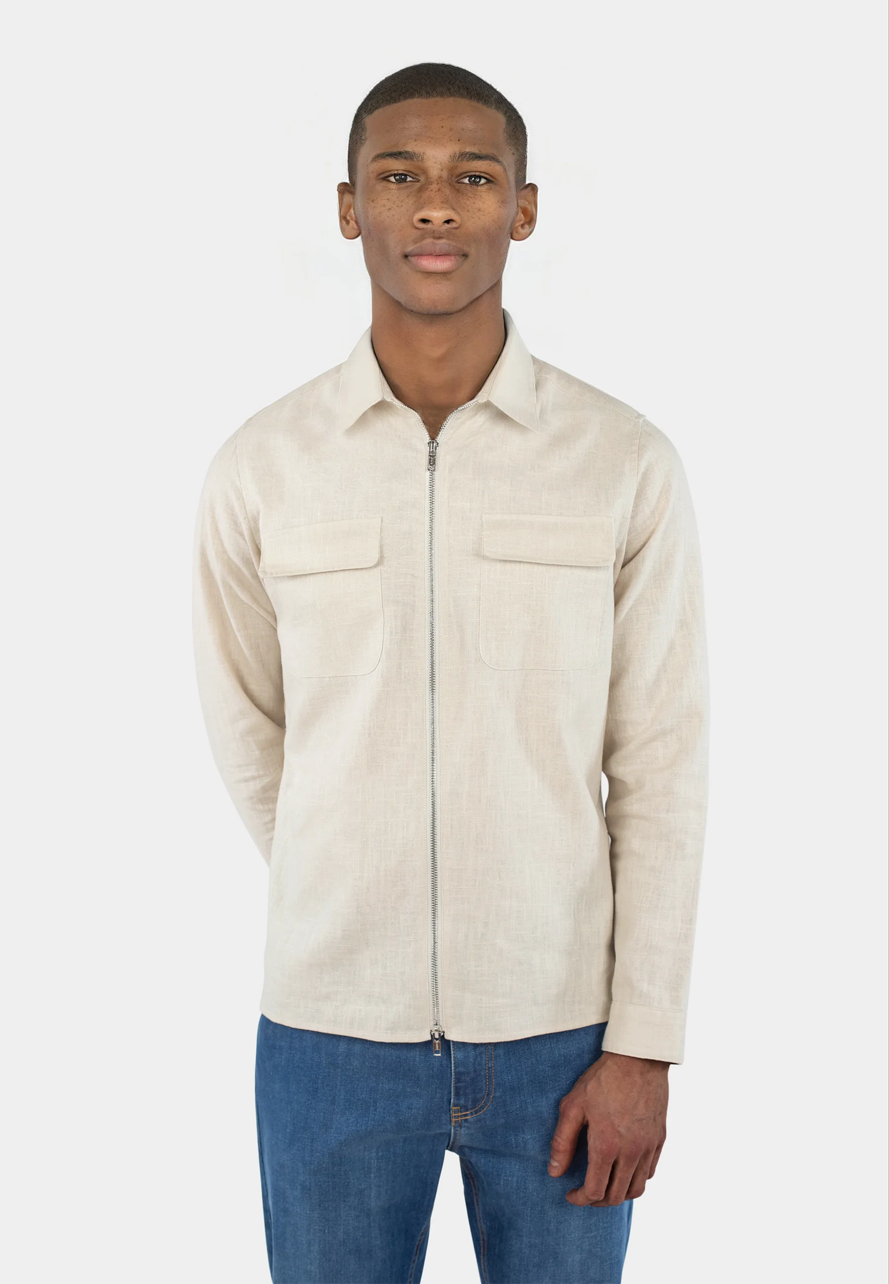 Quincy linneovershirt zip - Beige