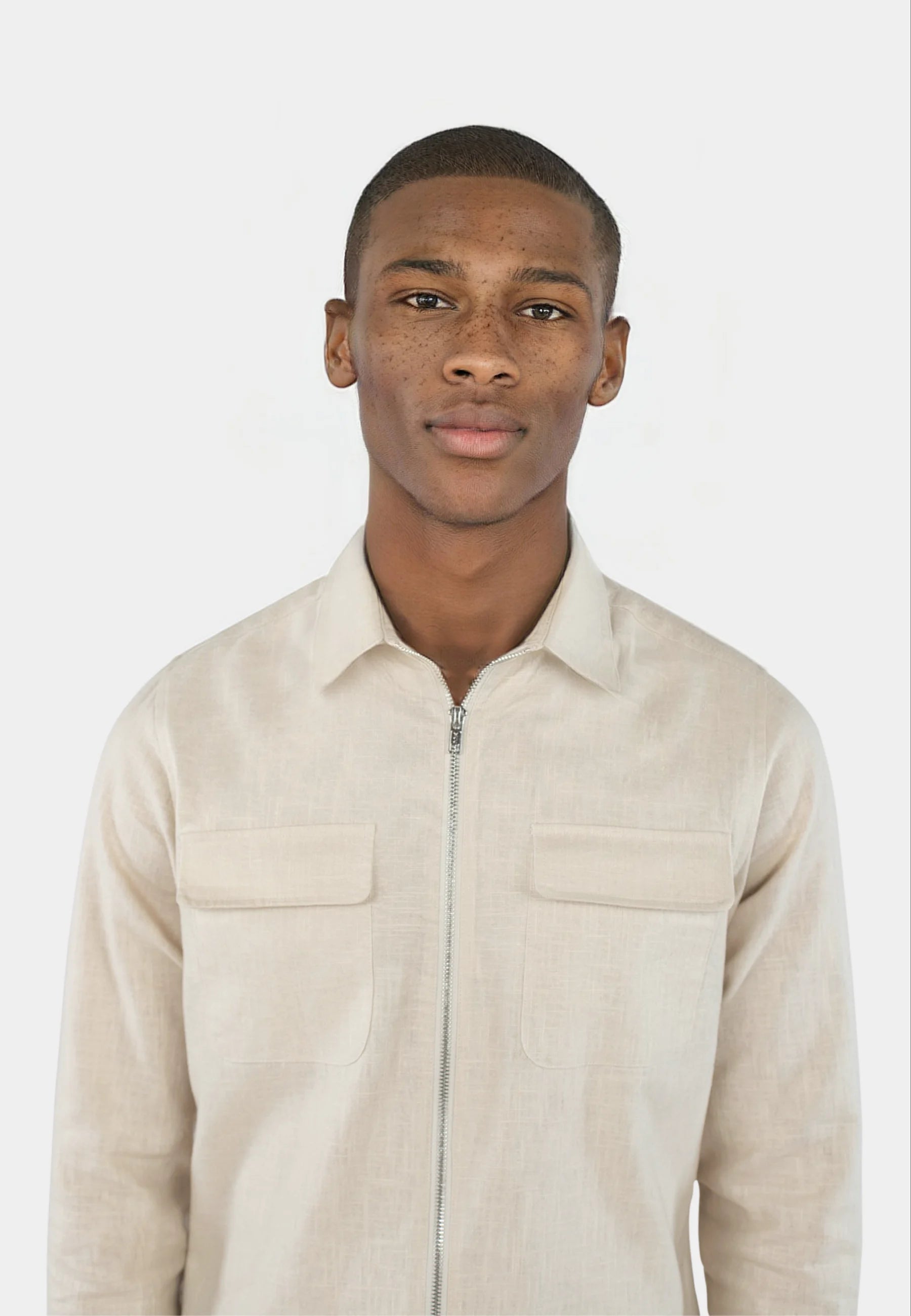 Quincy linen zip overshirt - Sunburst beige