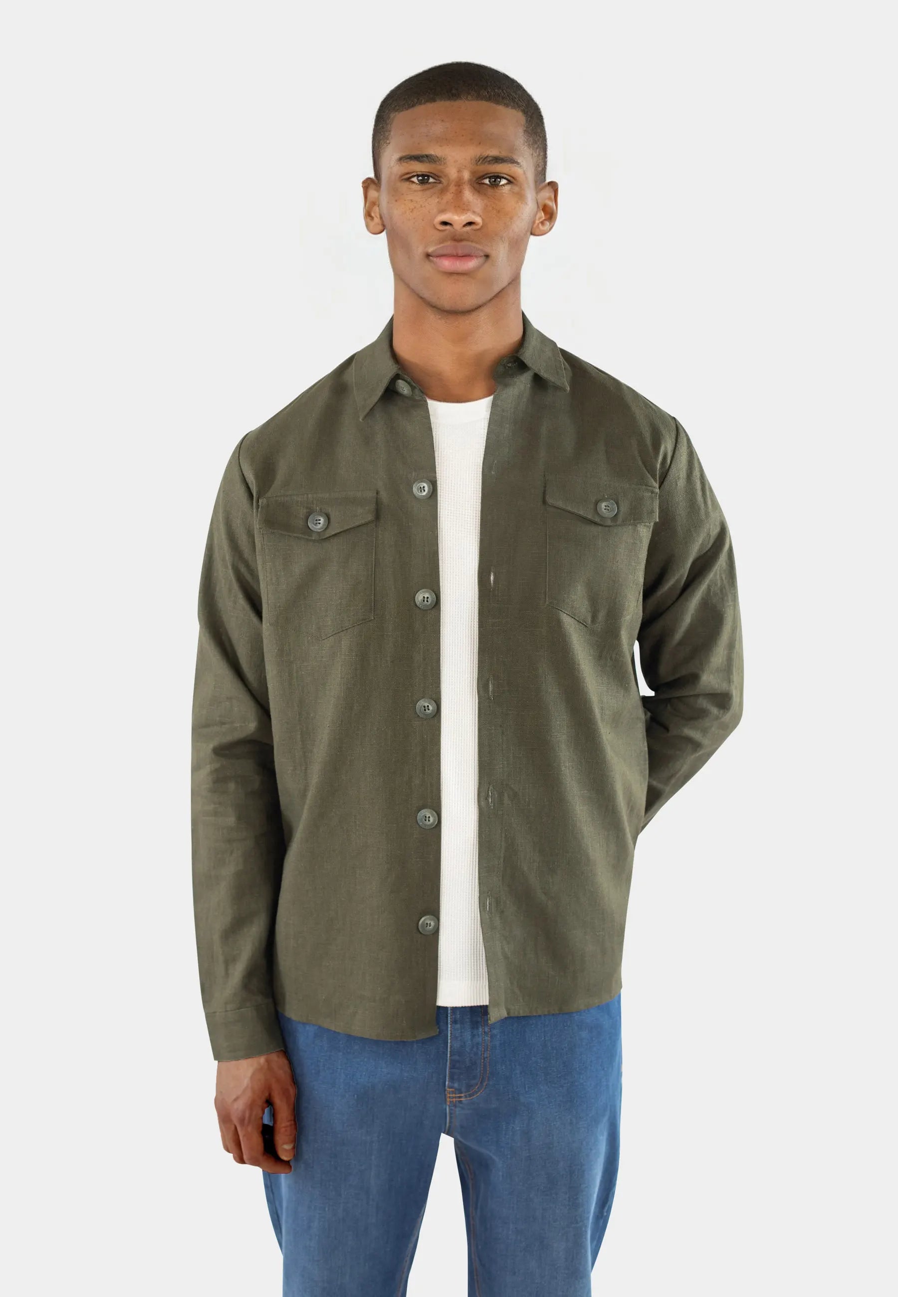 Dani linen overshirt - Forest Green