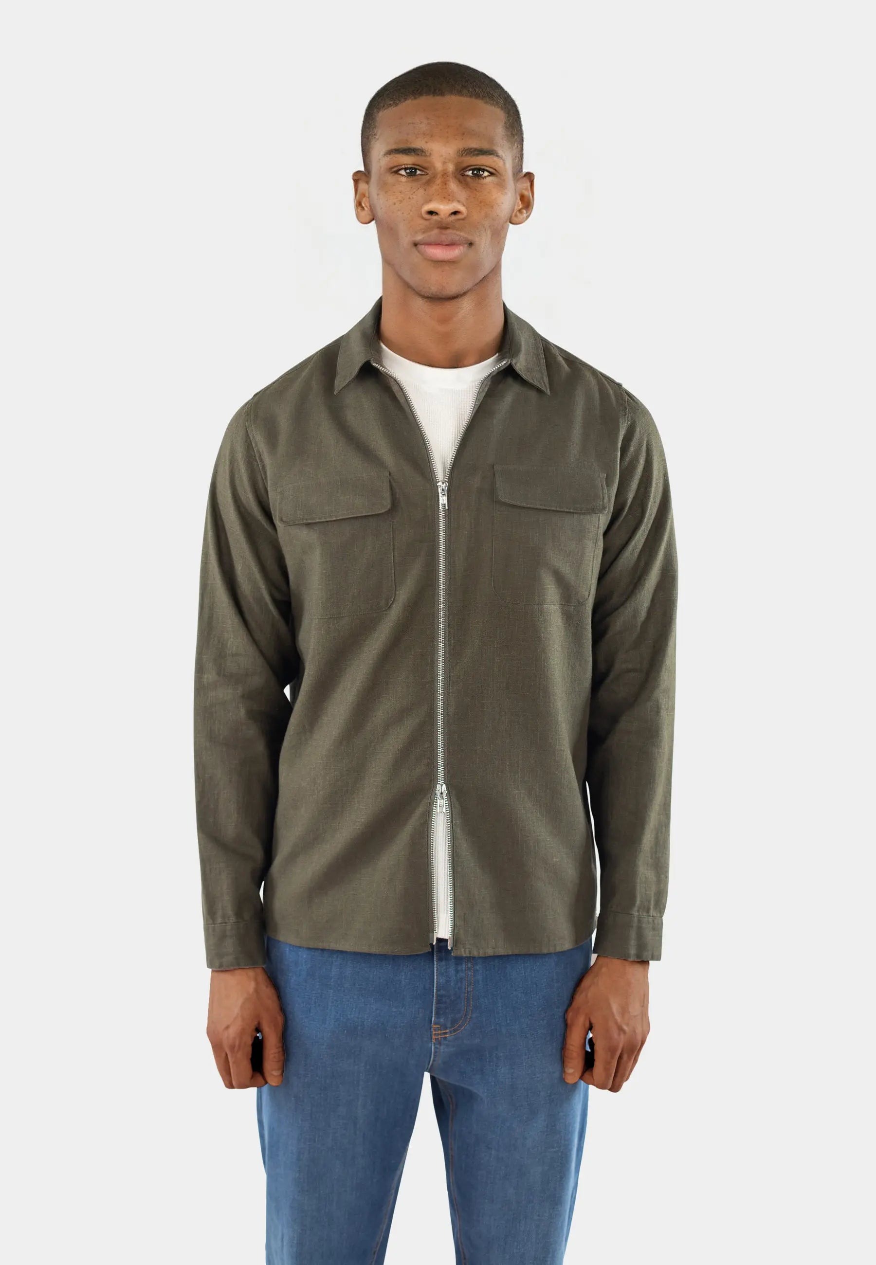 Quincy linen overshirt - Forest green