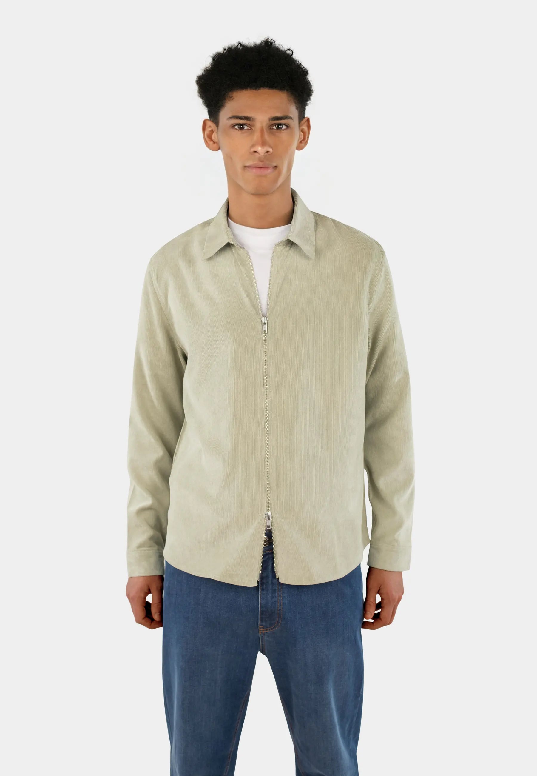 Aden Cord Zip Shirt - Light Green