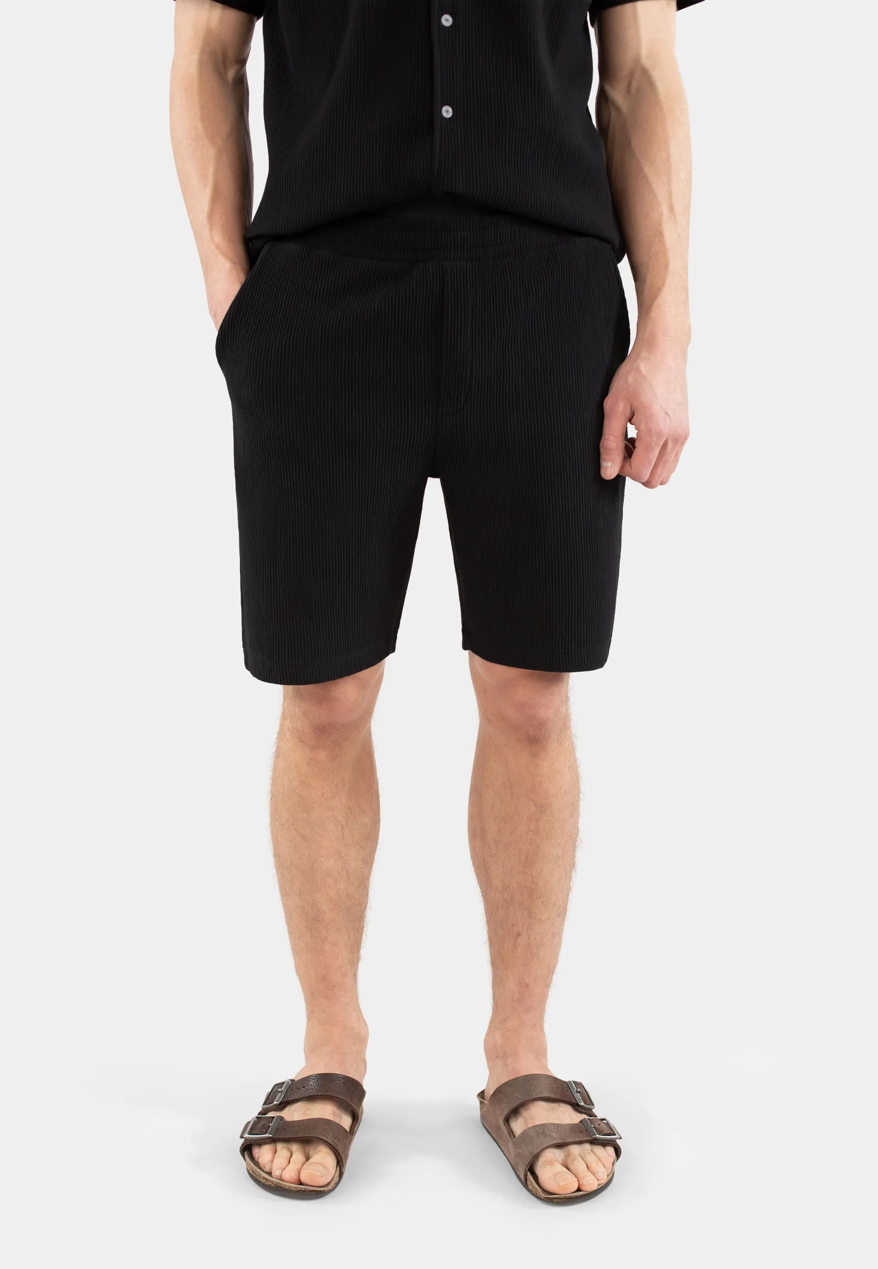 Plisse short set - Black