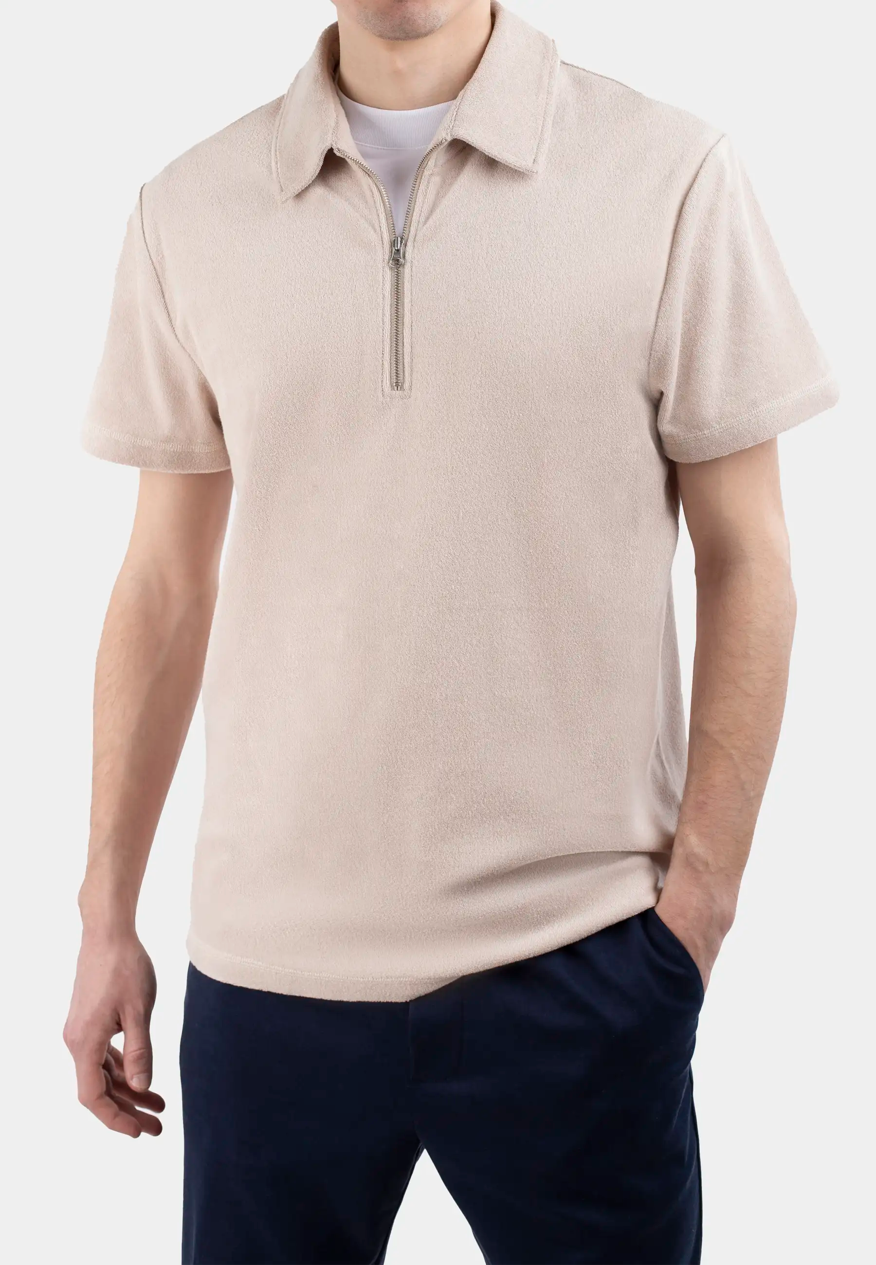 Cay terry half zip skjorta - Beige