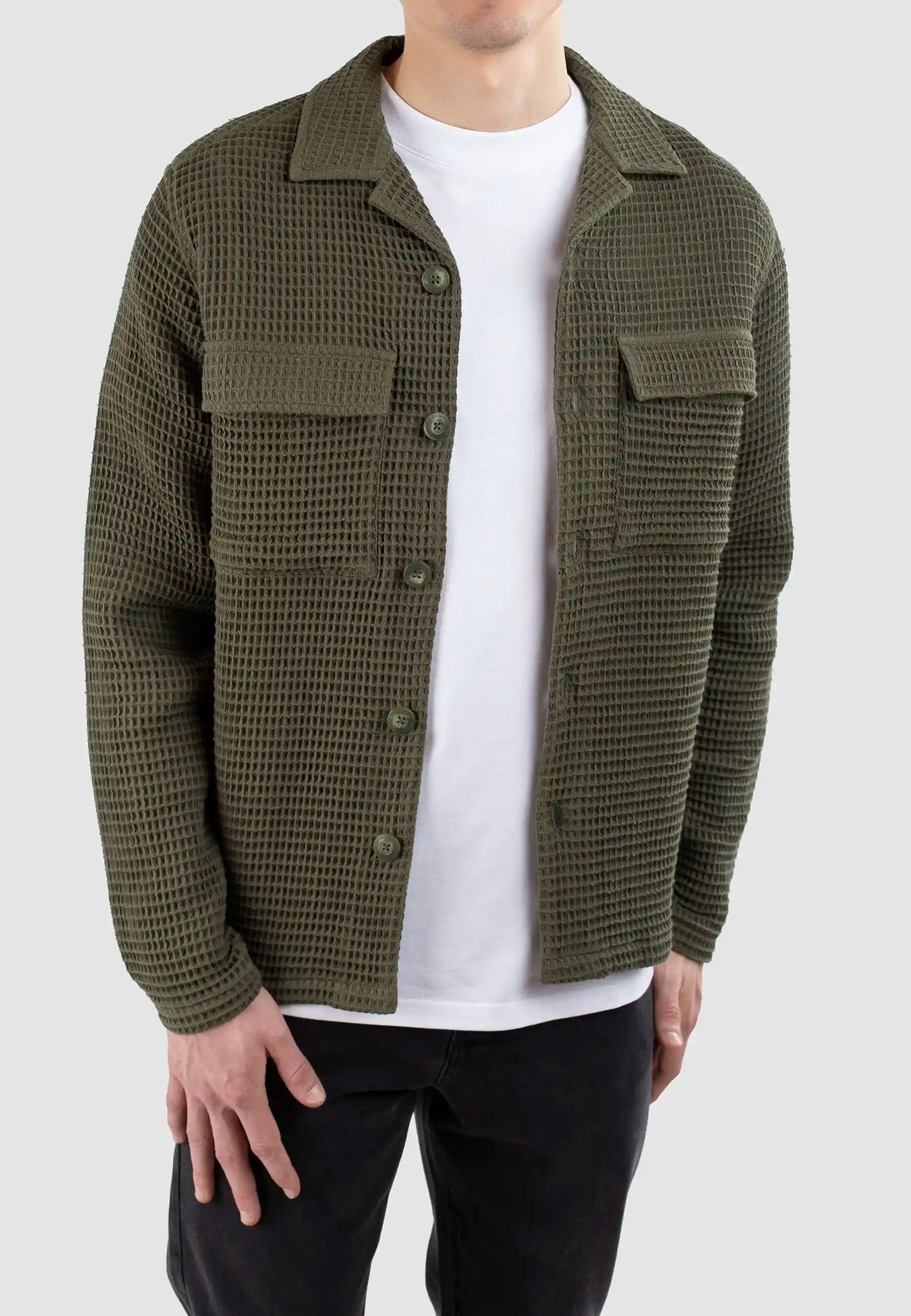 Alden waffle overshirt - Forest Green