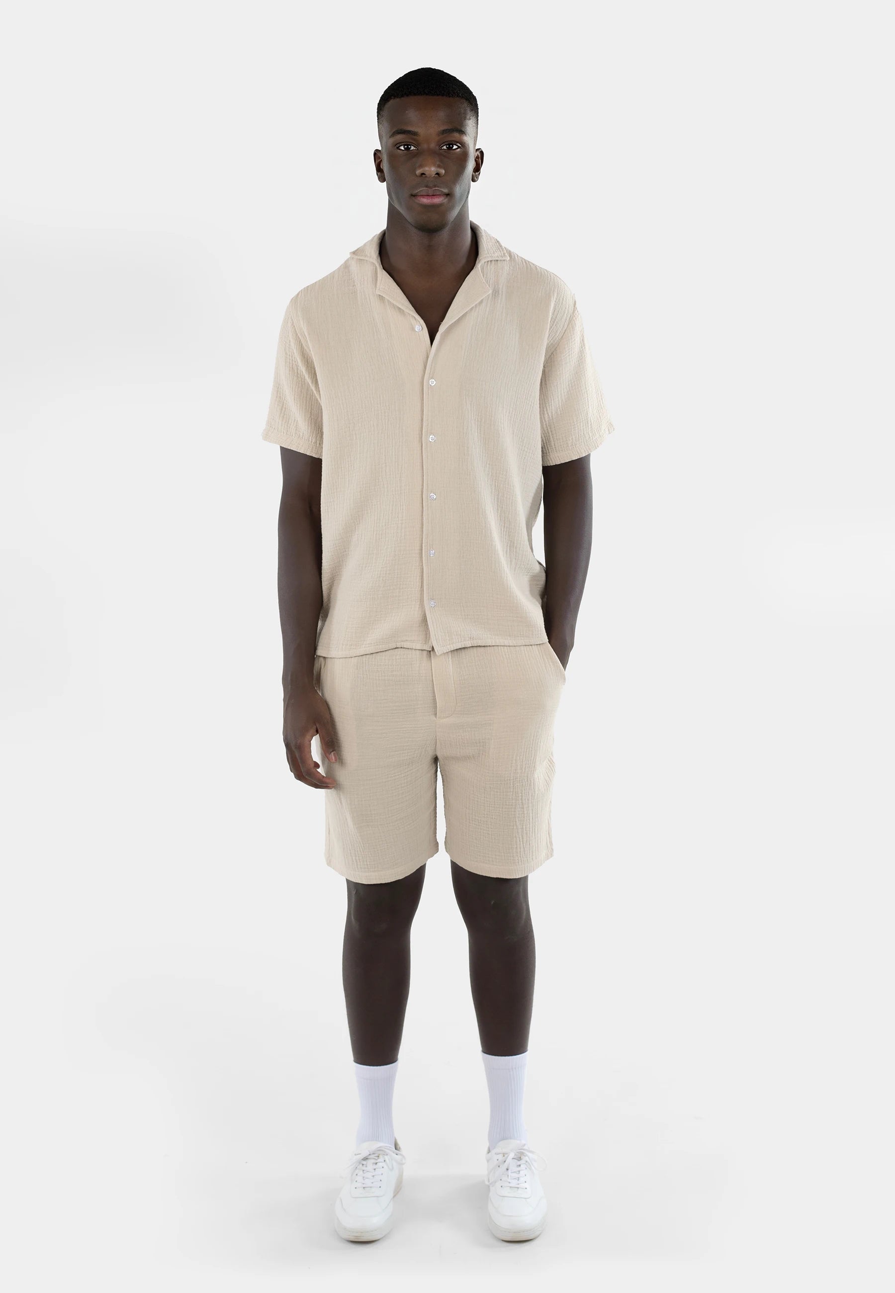 Gauze short sleeve shirt set - Beige