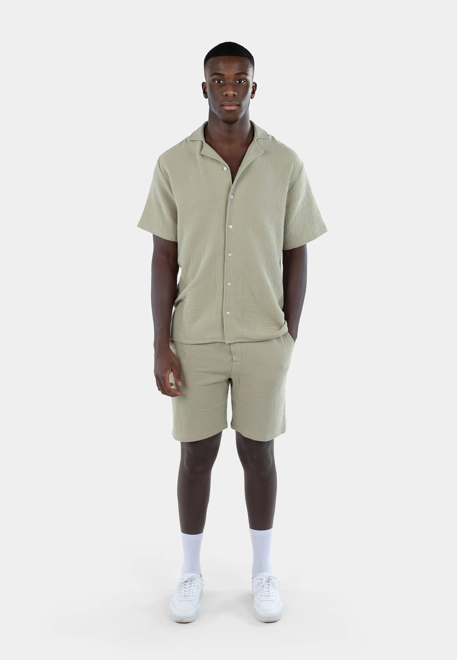 Gauze short sleeve shirt set - Green