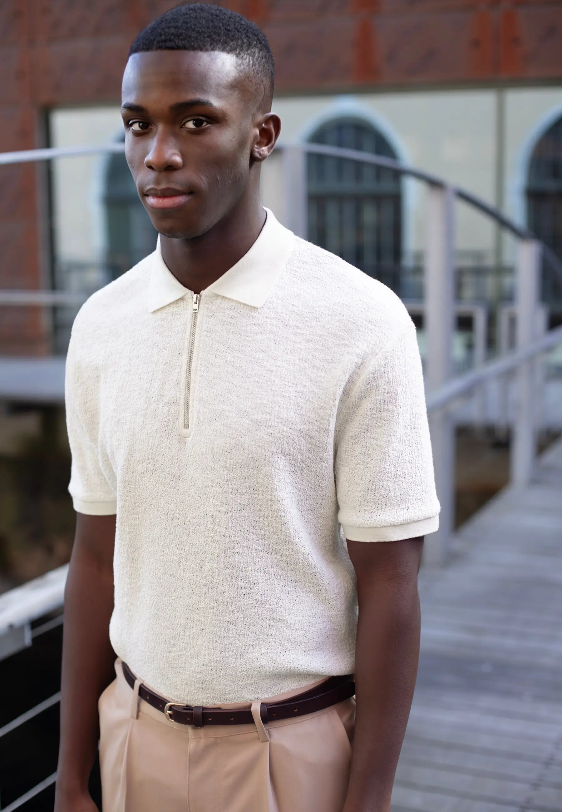 John boucle half zip - Light beige