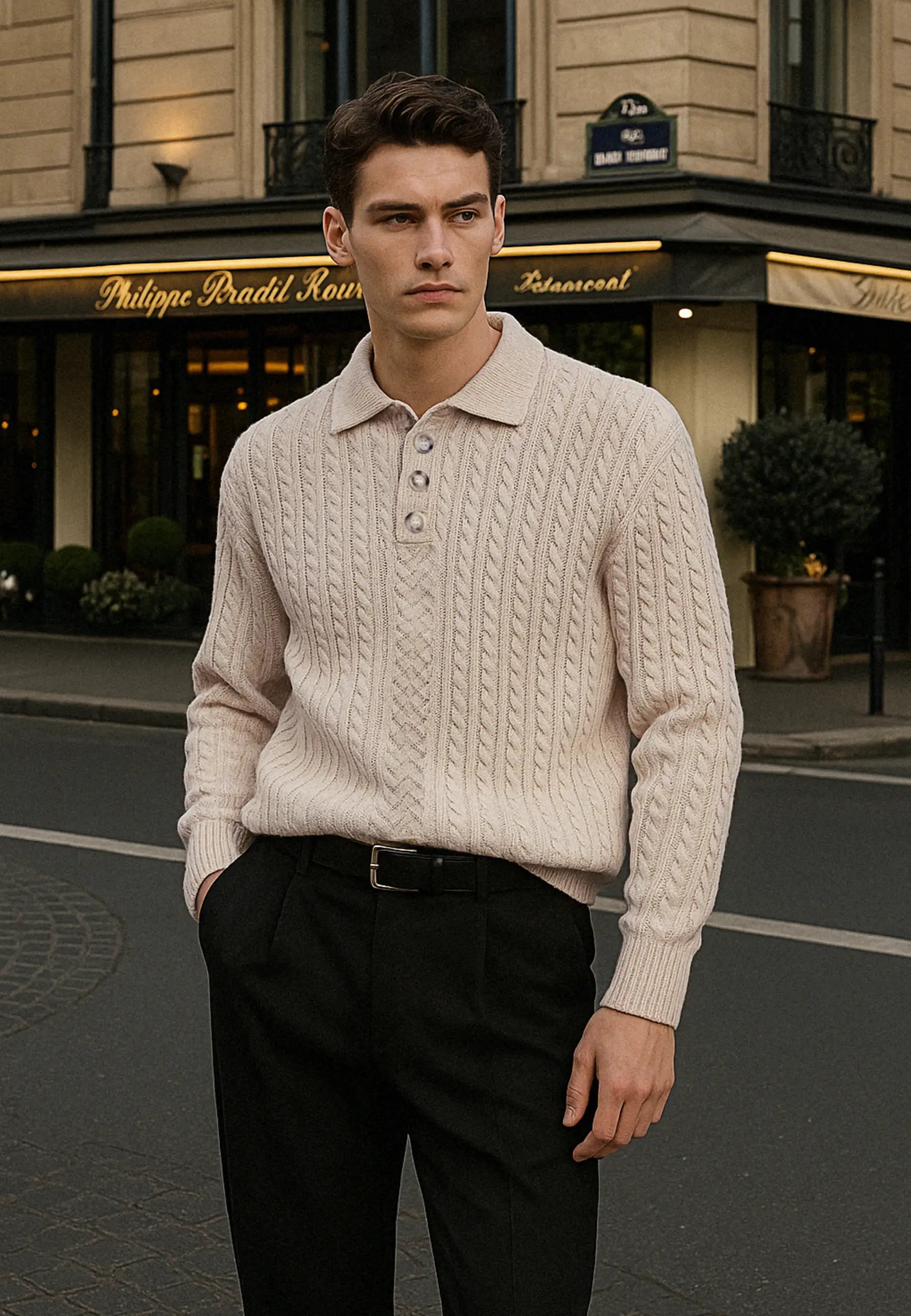Jules stickad pikétröja - Beige
