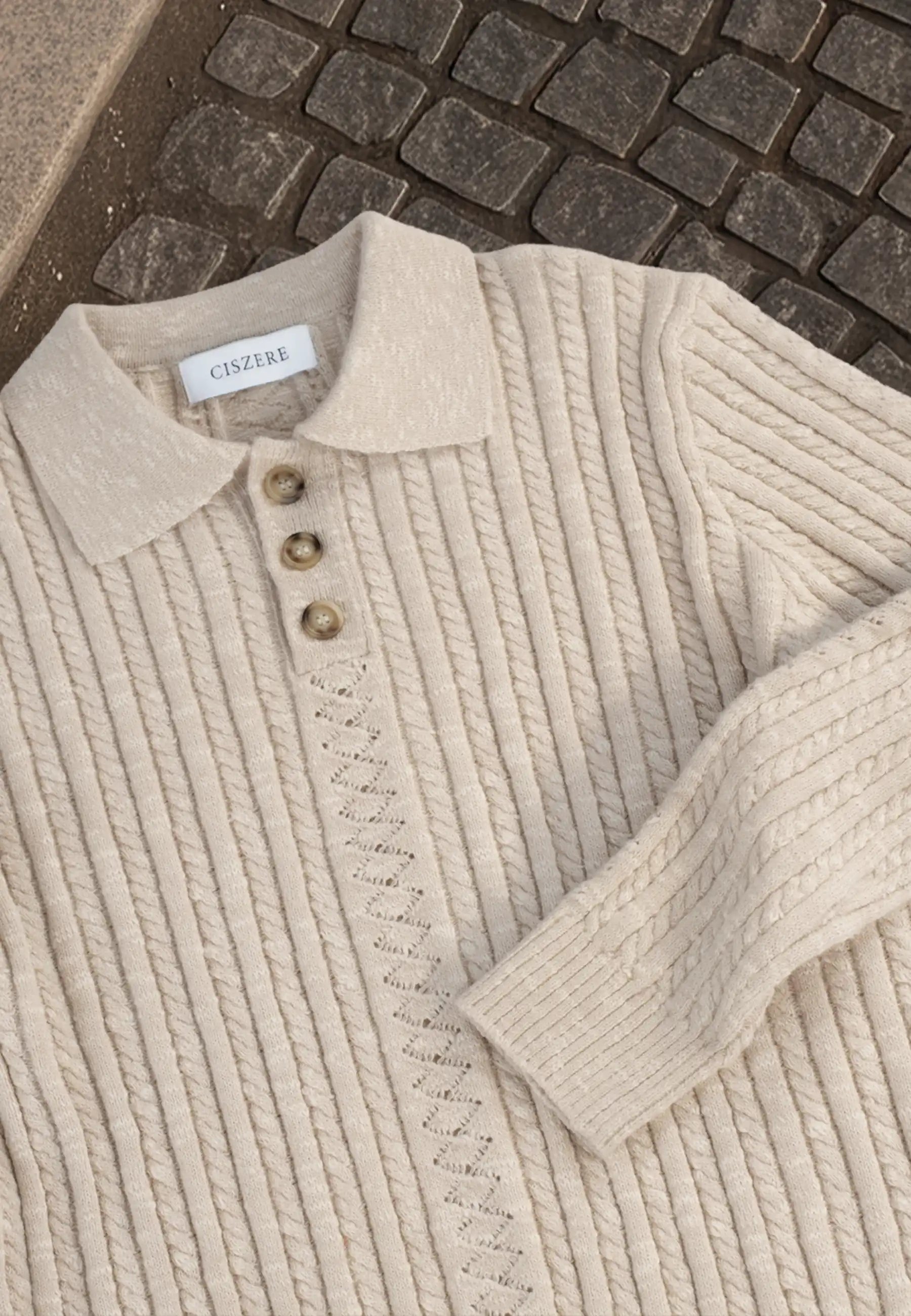 Jules stickad pikétröja - Beige