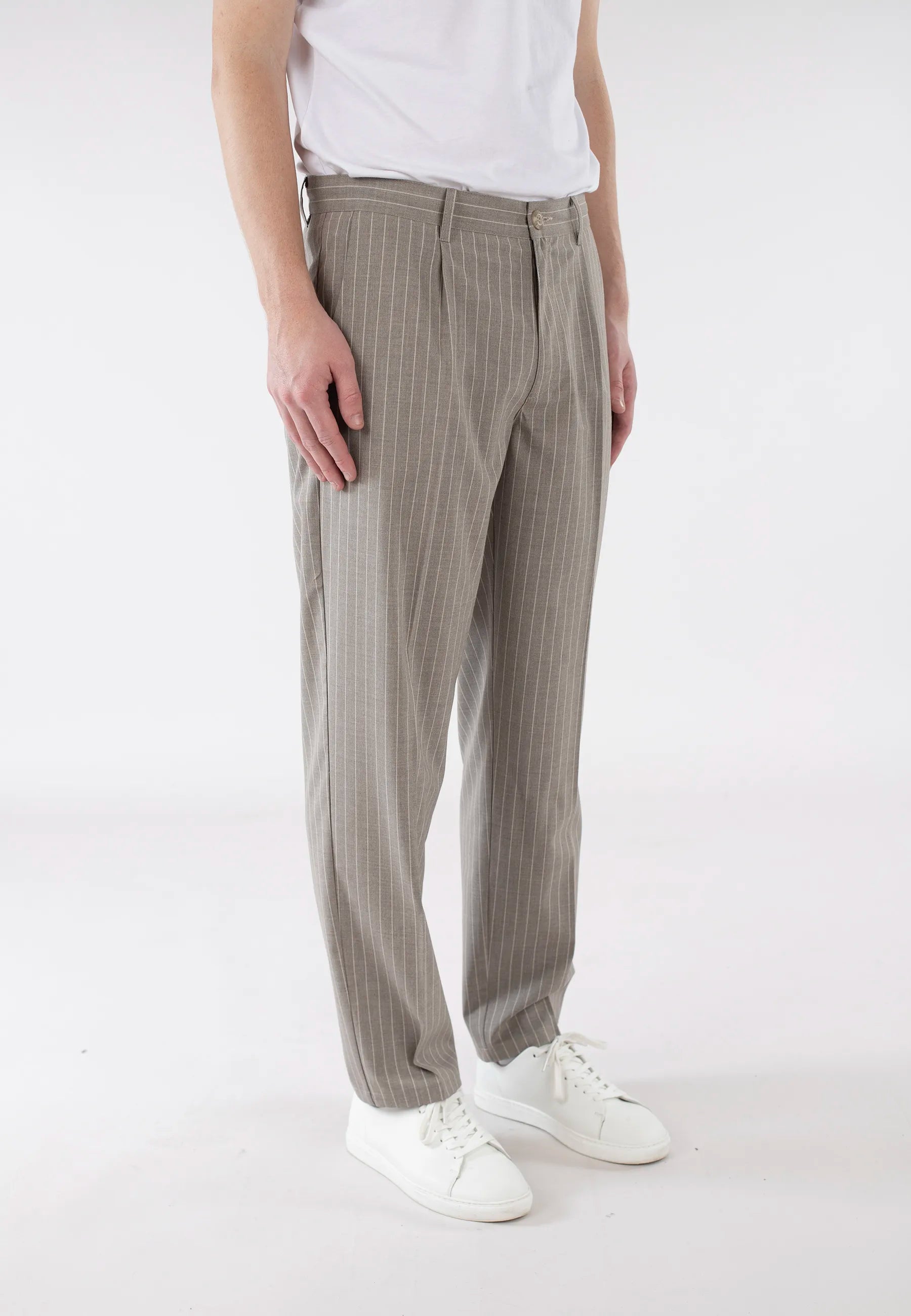 Landon suit trousers - Pinstripe Taupe