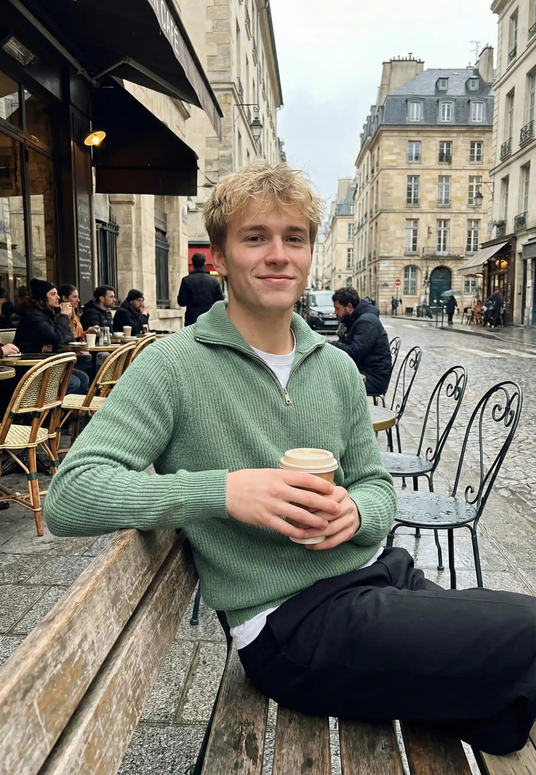 Reuben stickad halfzip tröja - ljusgrön