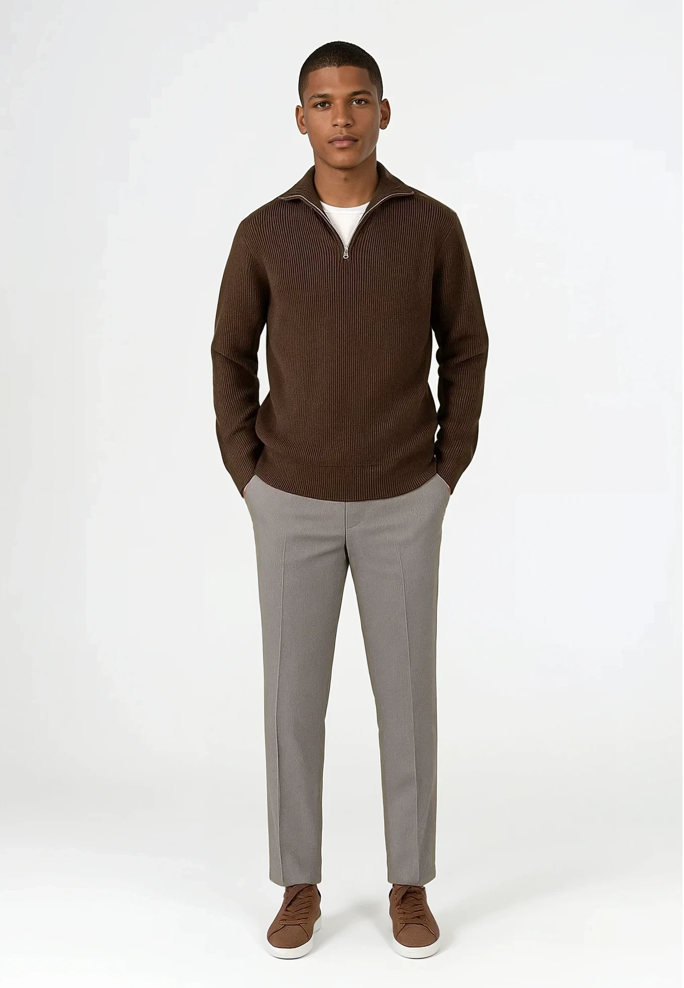 Reuben knitted half zip - Brown