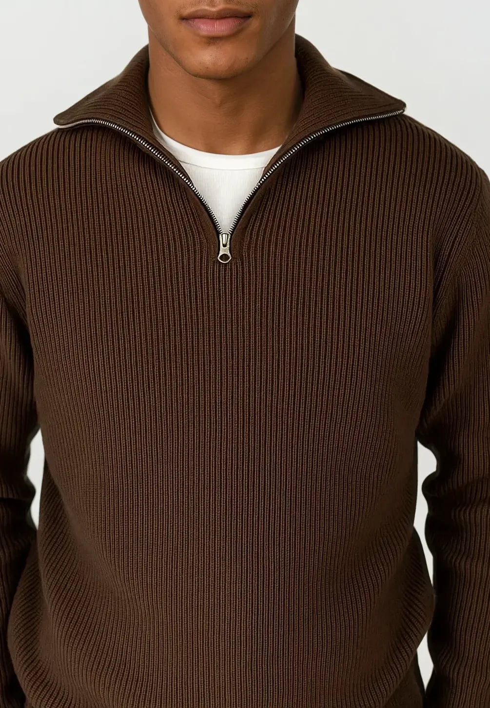 Reuben knitted half zip - Brown