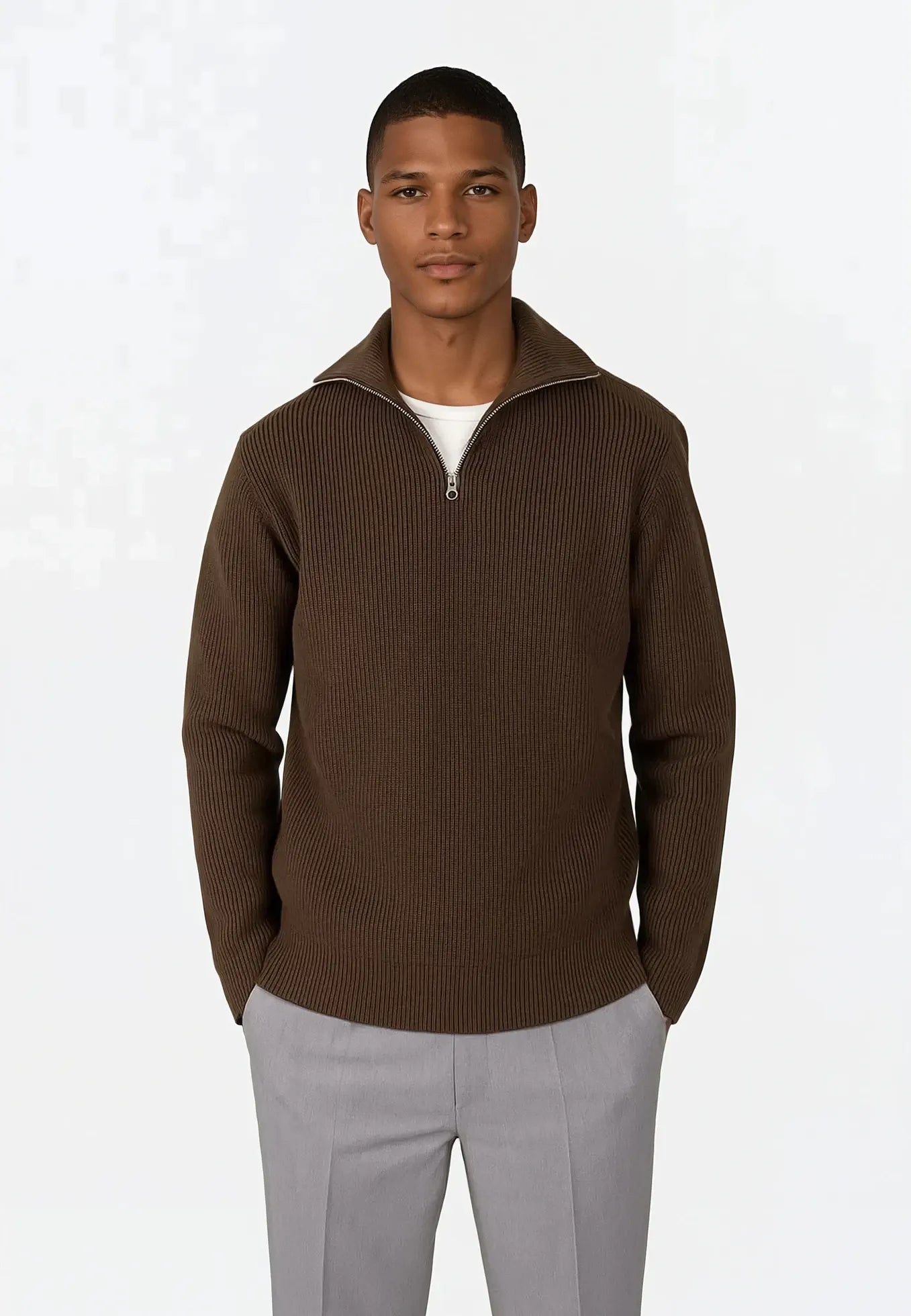 Reuben knitted half zip - Brown