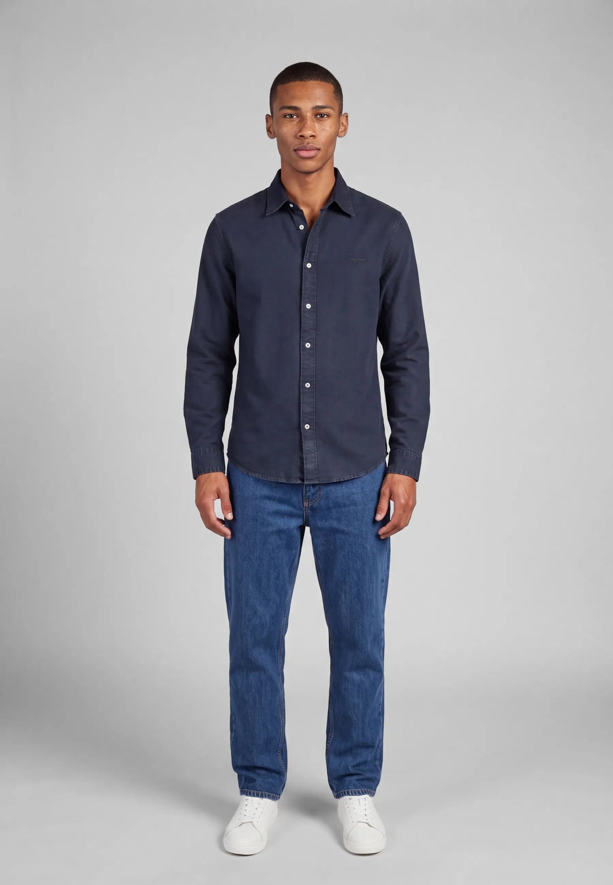 Algot washed oxford shirt - Blue, front view on model