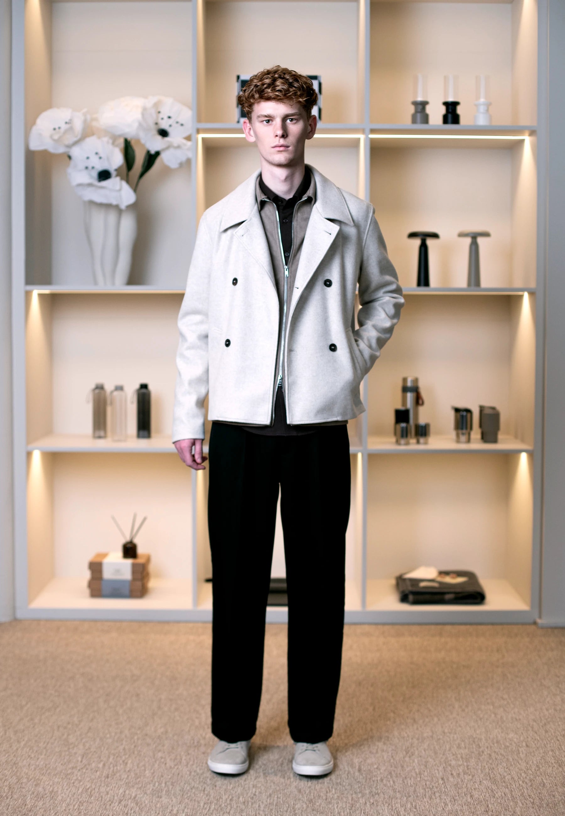 Ciszere AW26 Past Forward - off white jacket with black trousers