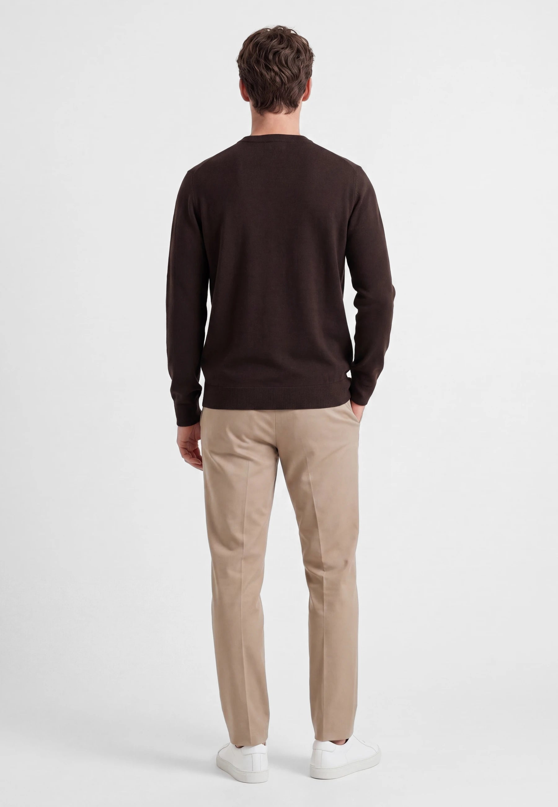 Clark knitted crewneck- Java, back view on model