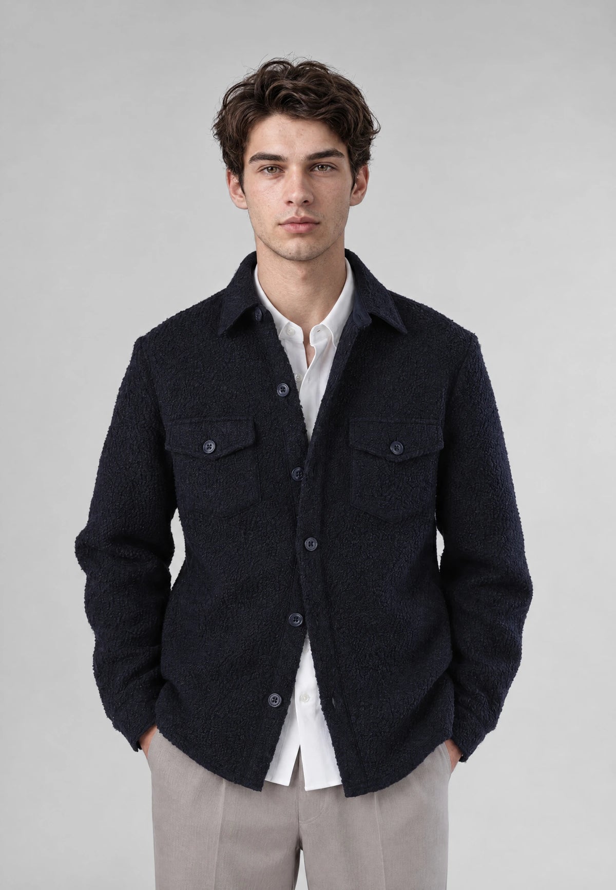 Dani Boucle overshirt - Navy, on model