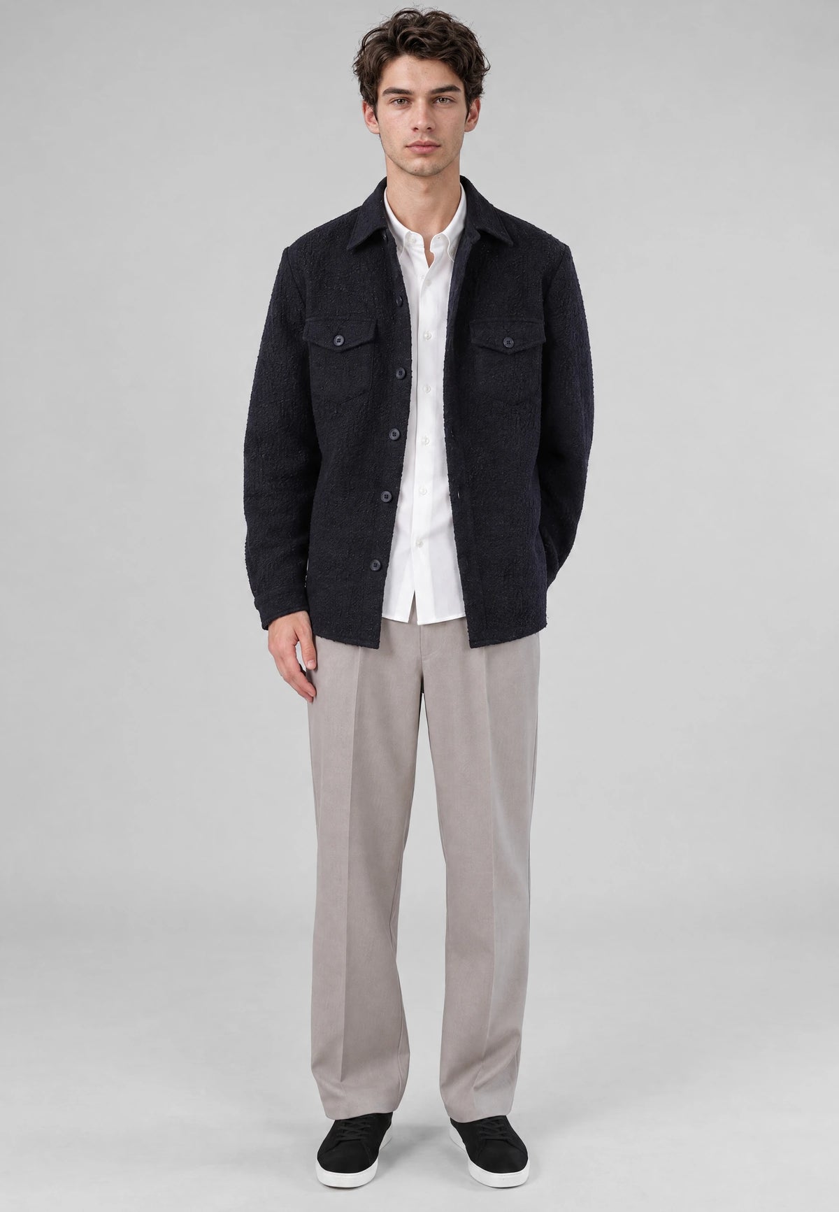 Dani Boucle overshirt - Navy, front view on model