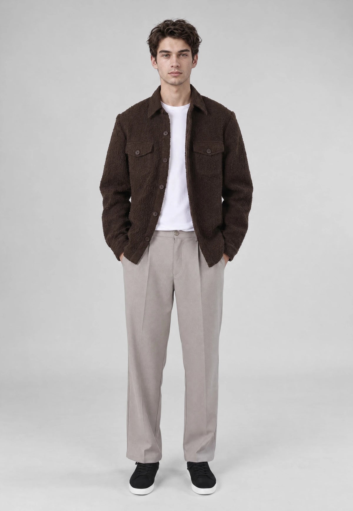 Dani boucle overshirt - Brown, front view on model