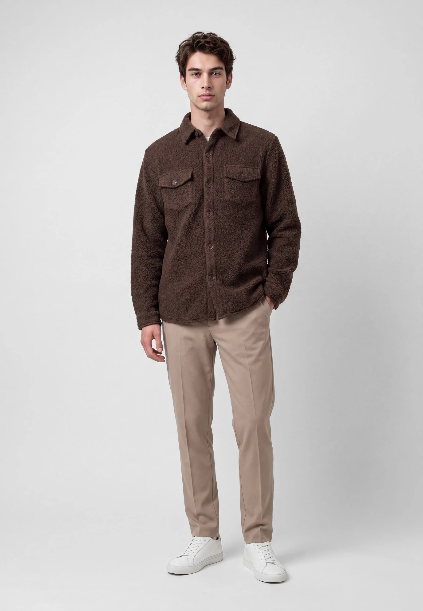 Dani boucle overshirt - Brown, front view on model