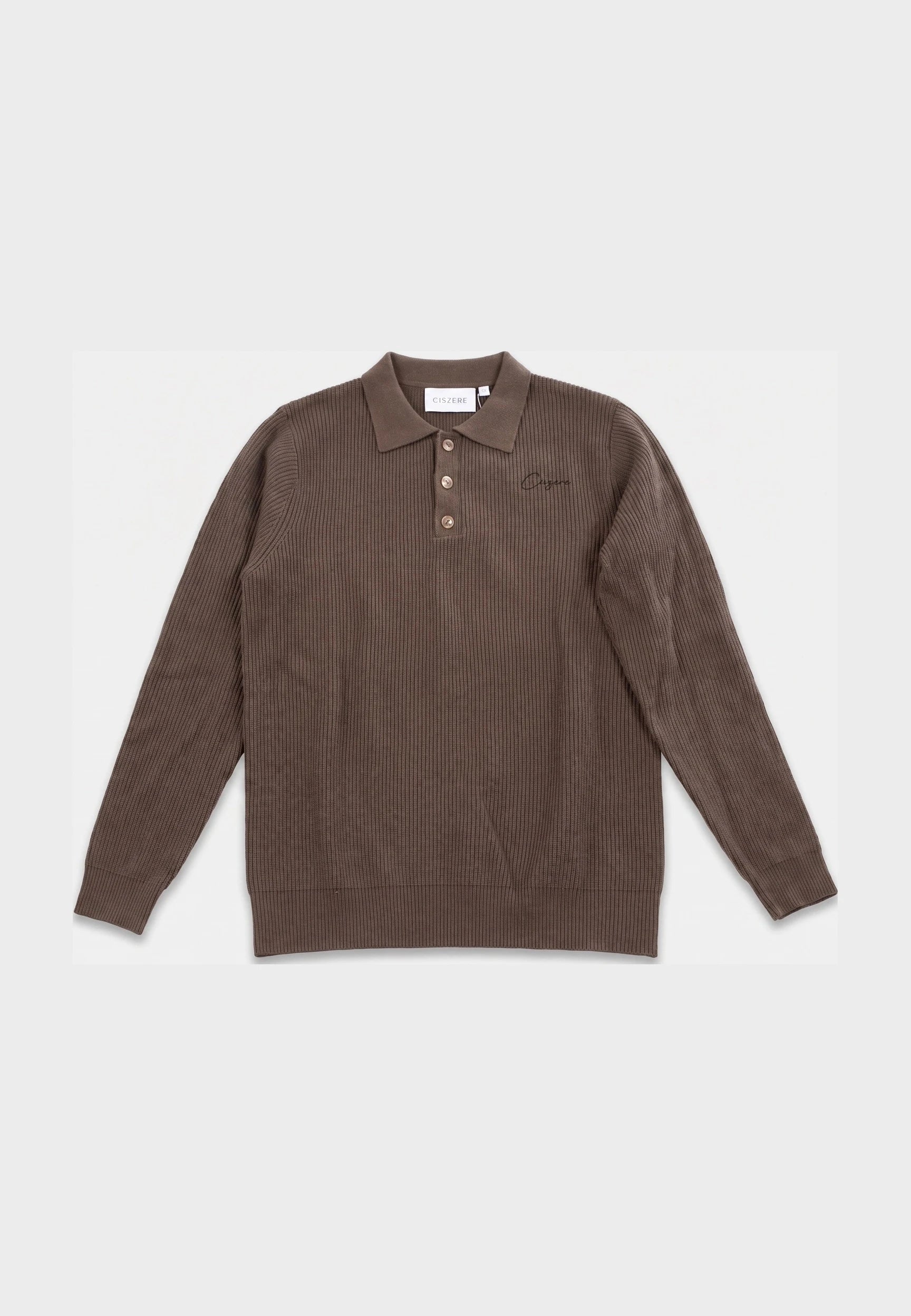 Derek knitted polo - Mocha brown, flat lay